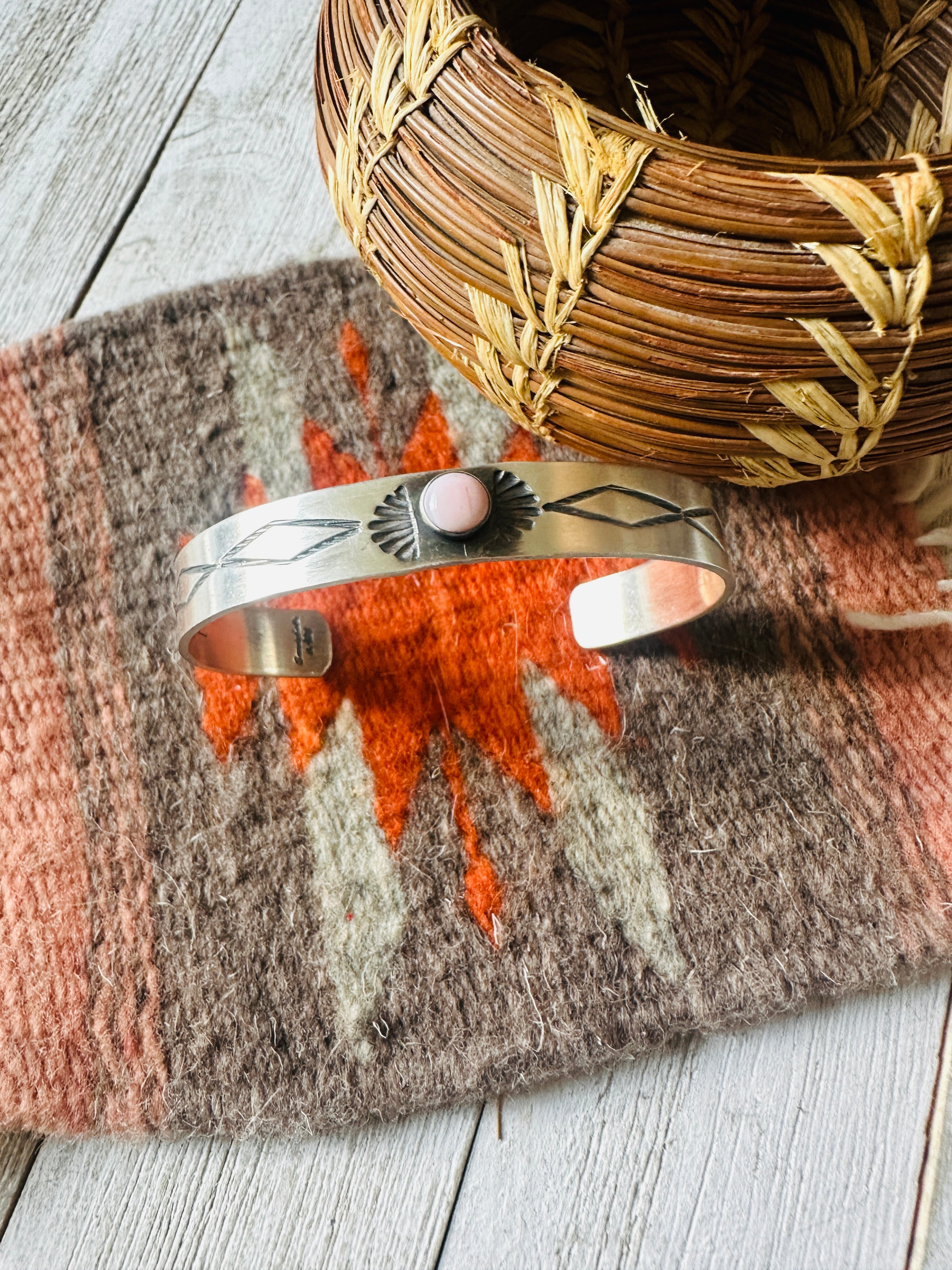 Handcrafted Queen Pink Conch Shell & Sterling Silver Cuff Bracelet