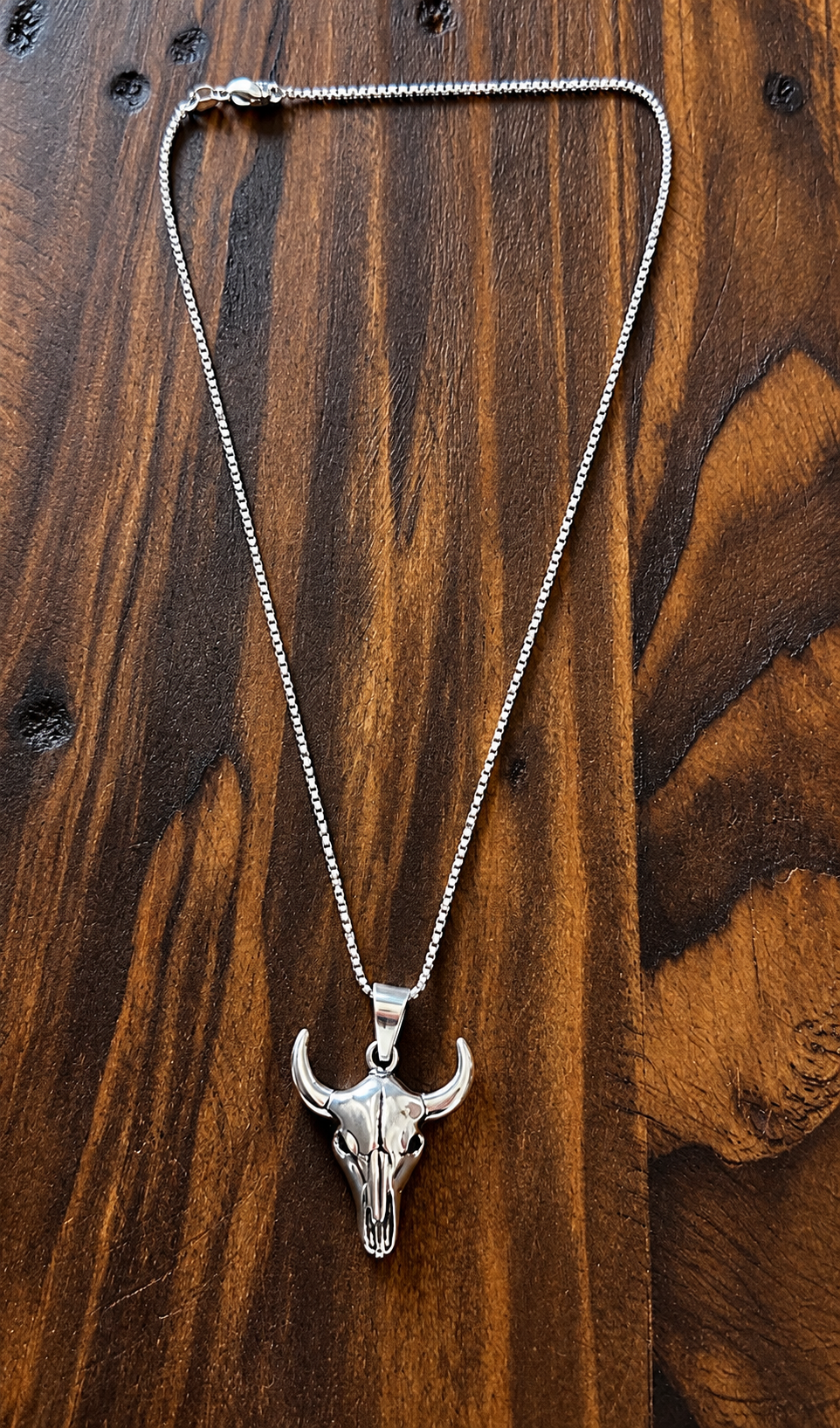 Sterling Silver Steer Head Necklace- Lg