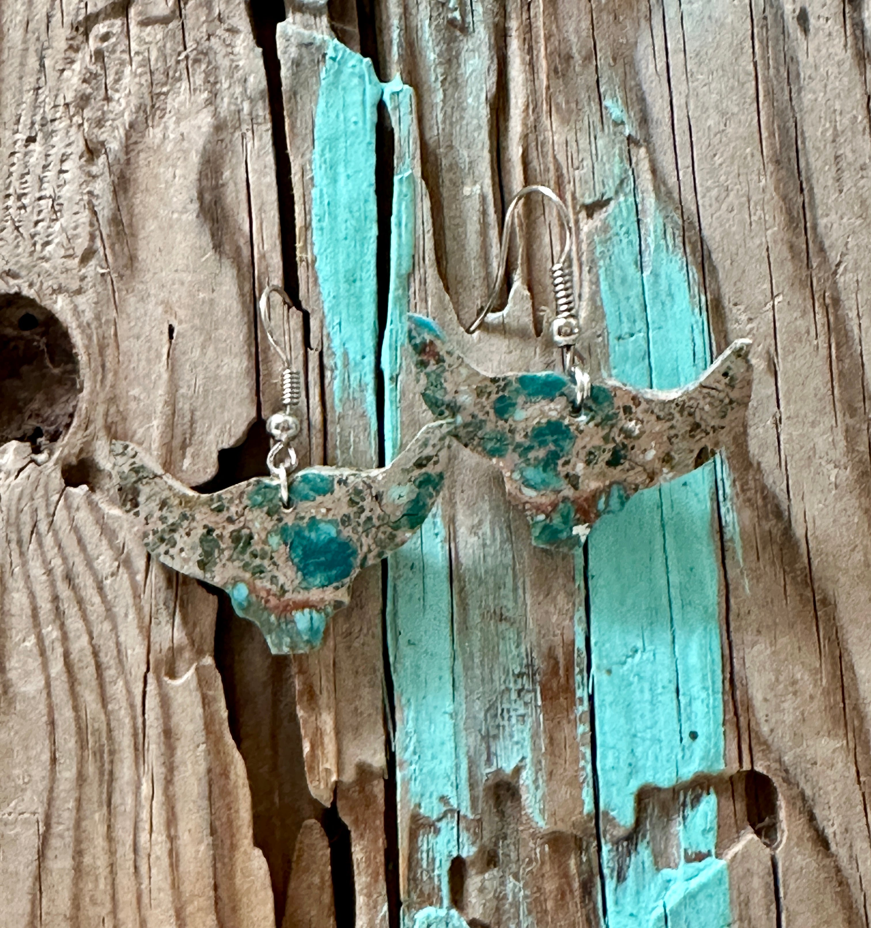 Handcrafted Blue Indigo Turquoise & Sterling Silver Bull head Slab Earrings