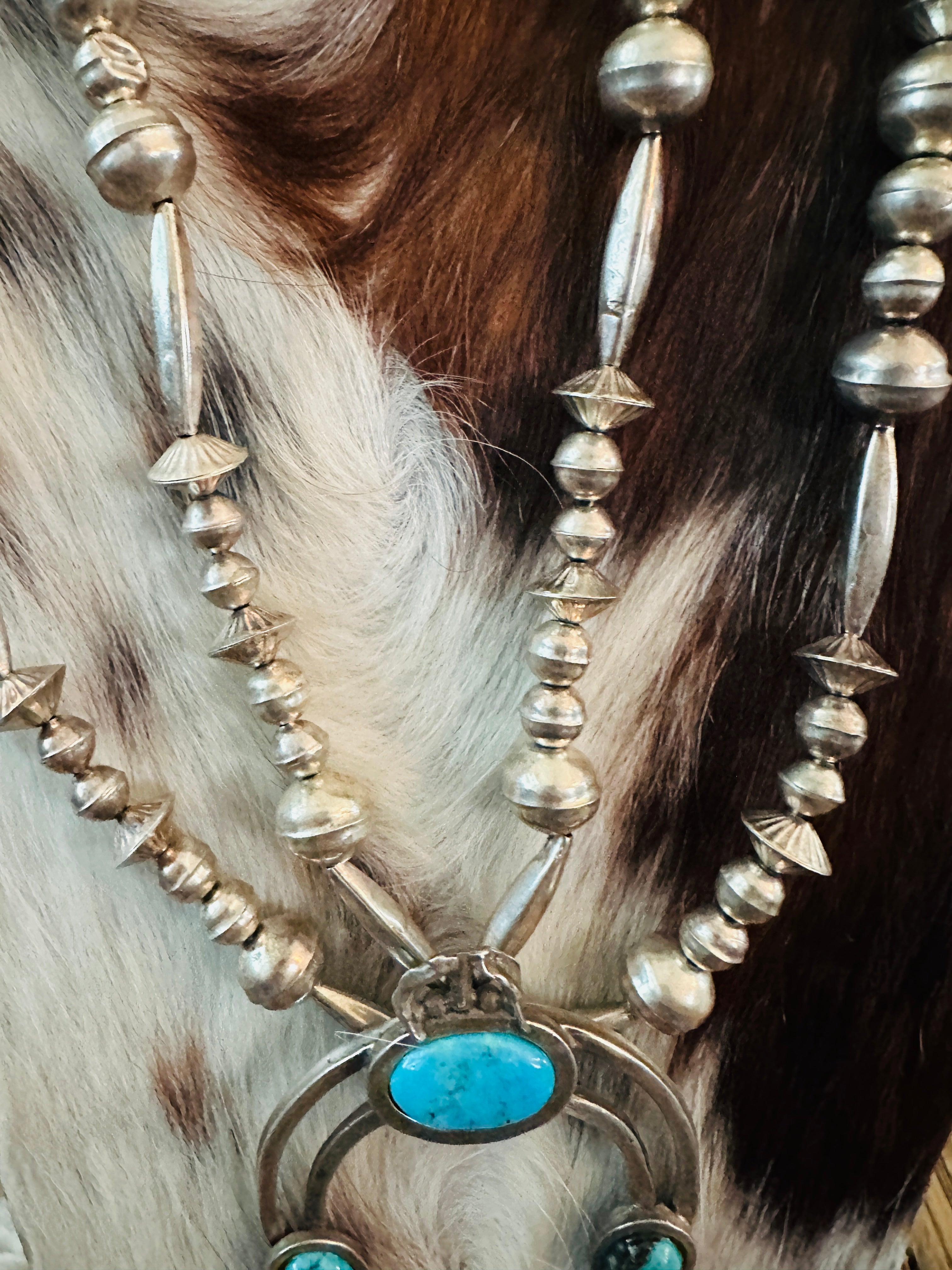 Old Pawn Handcrafted Turquoise & Sterling Silver Beaded Naja Necklace