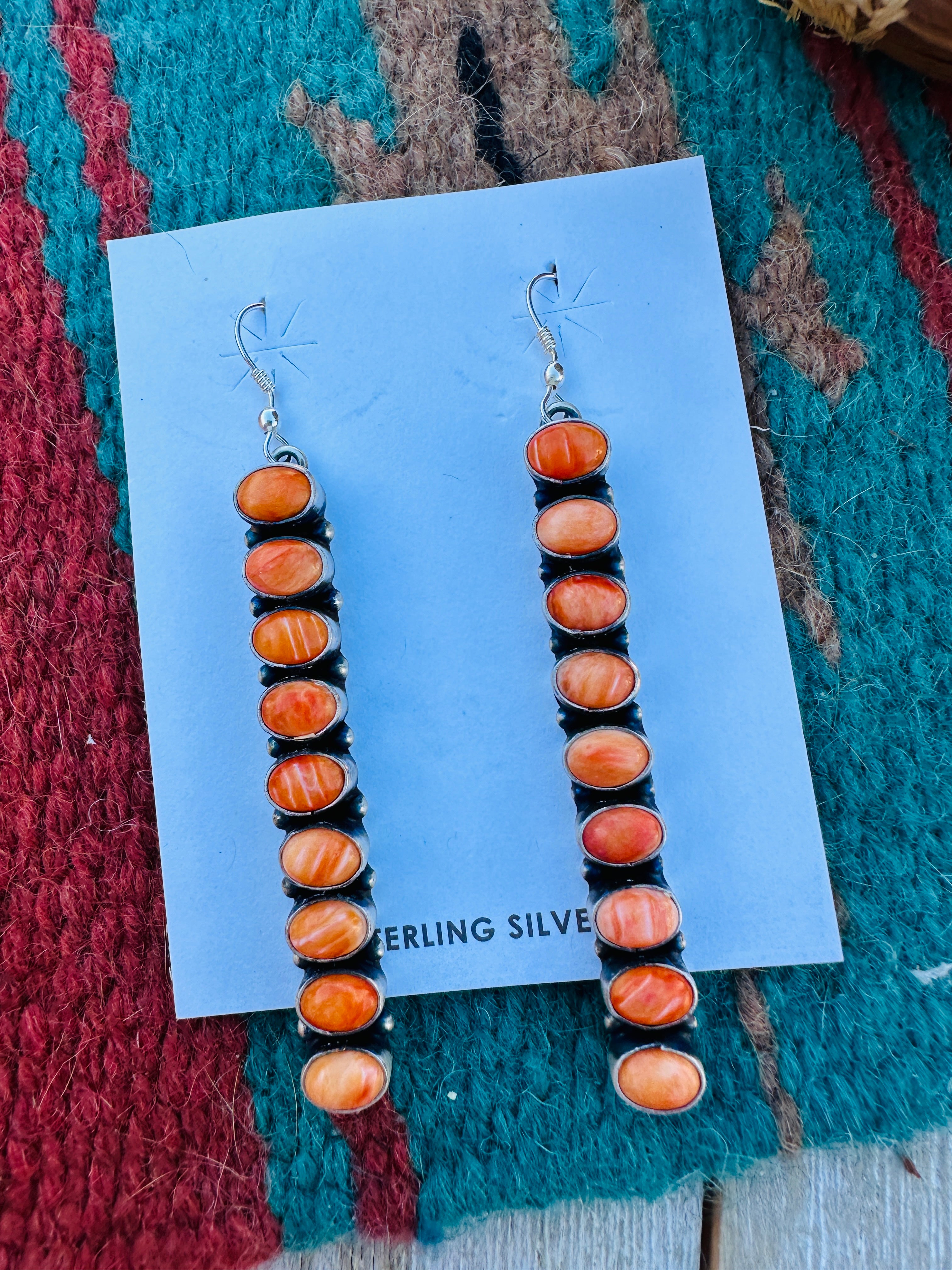 Handcrafted Orange Spiny Oyster & Sterling Silver Dangle Earrings