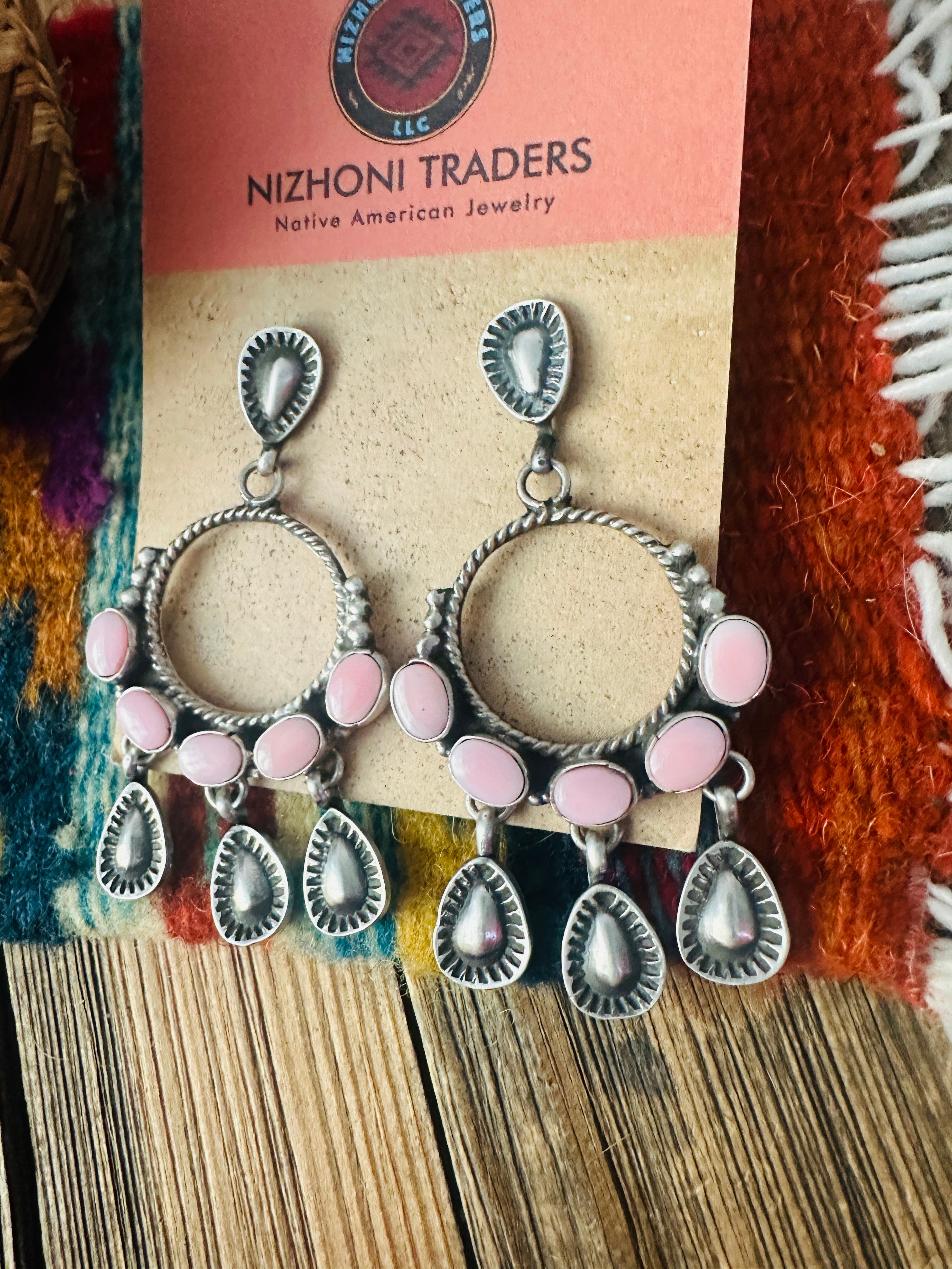 Handcrafted Queen Pink Conch & Sterling Silver Dangle Earrings by Marcella James