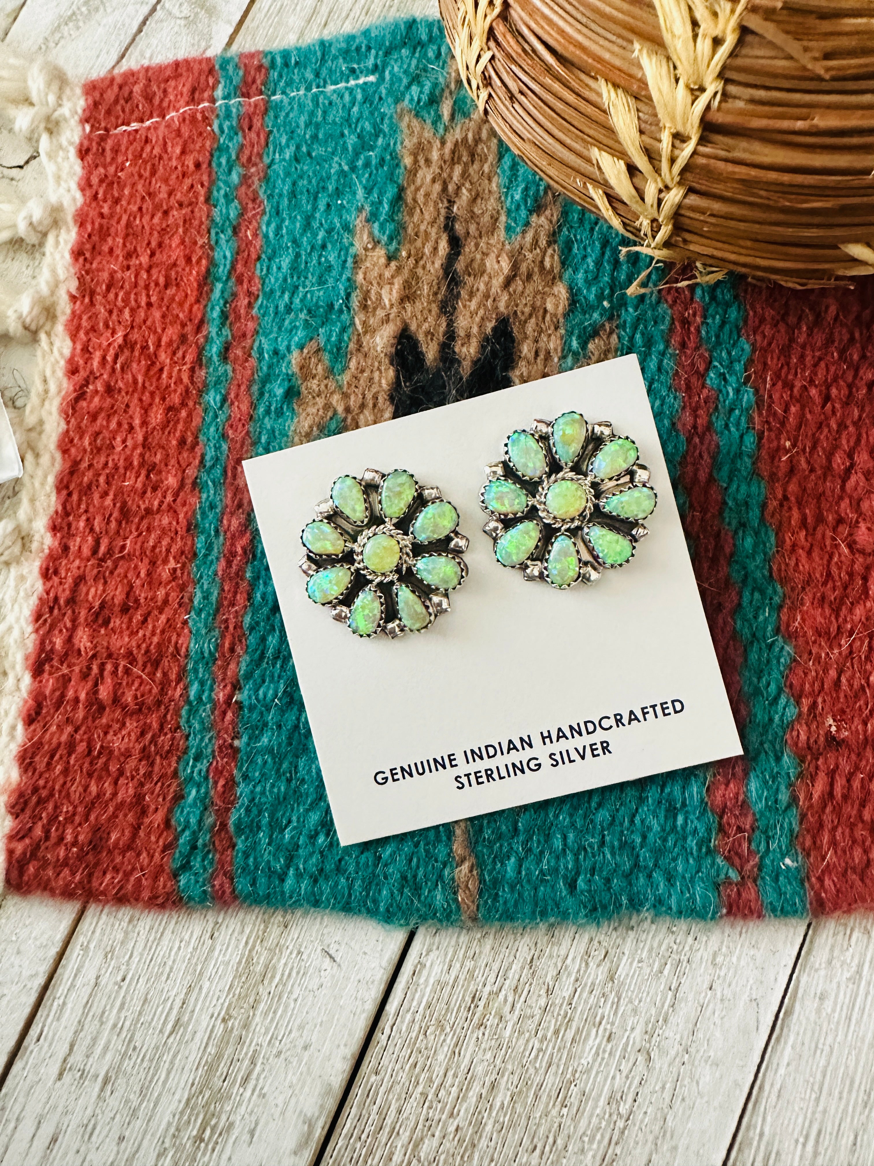 Handcrafted Opal & Sterling Silver Cluster Post Earrings