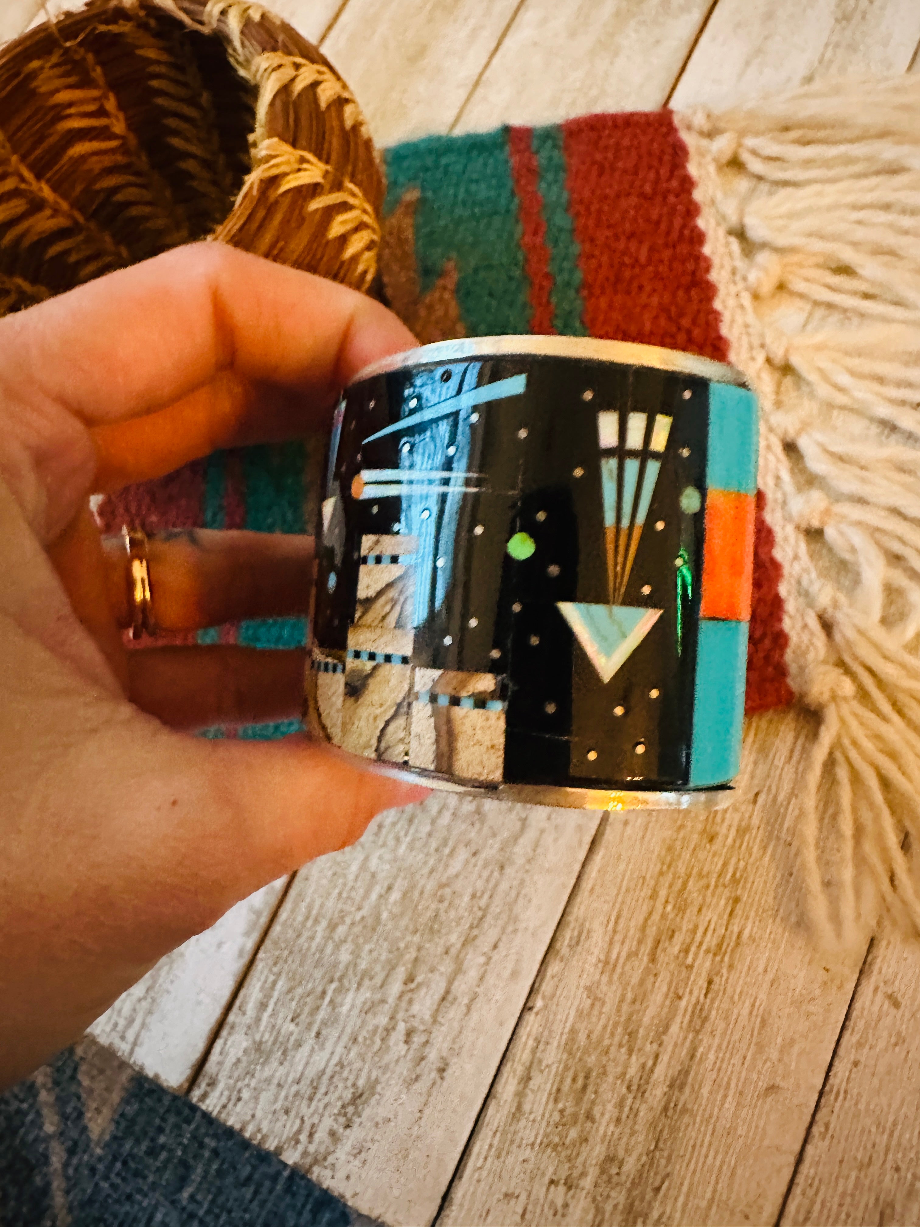 Handcrafted Multi Stone & Sterling Silver Inlay Cuff Bracelet by Gilbert Smith