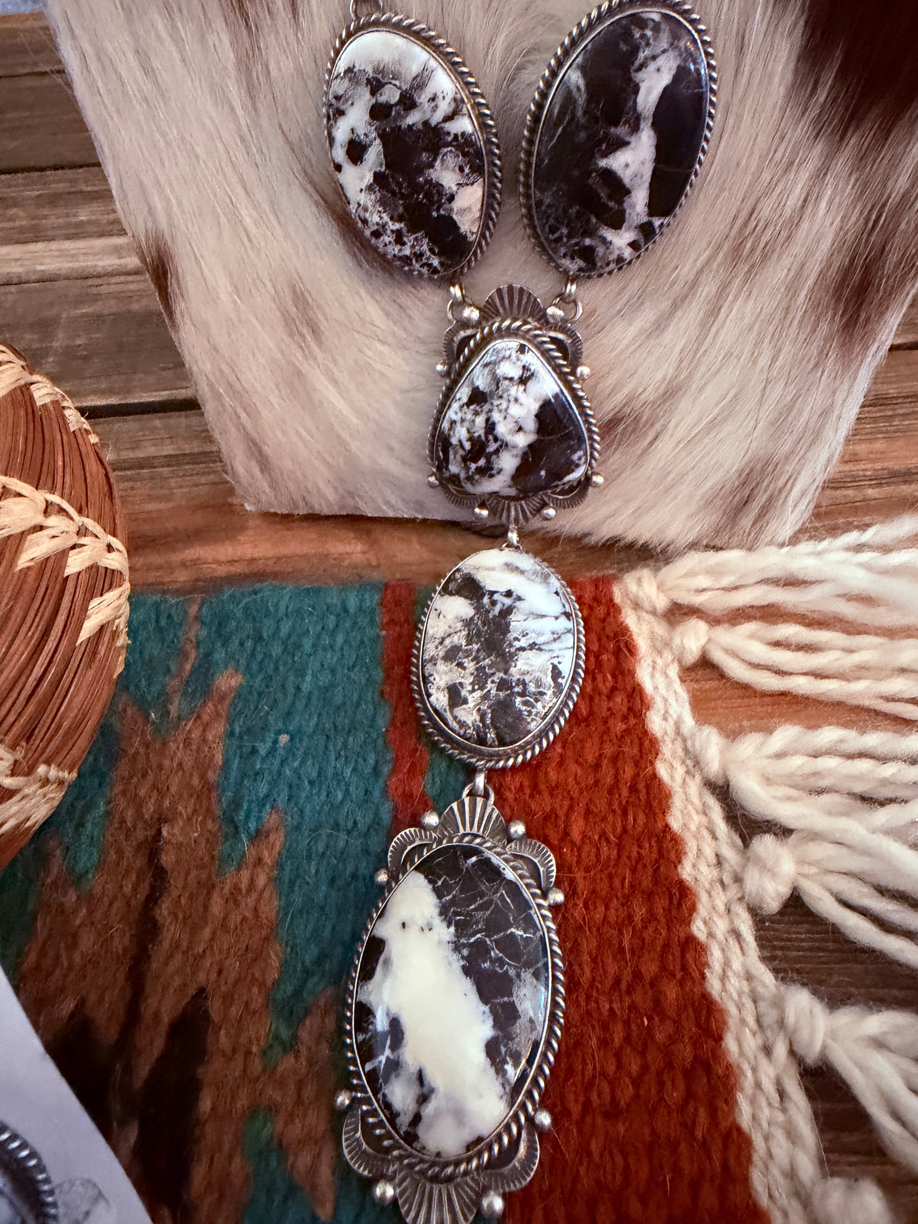 Handcrafted White Buffalo & Sterling Silver Necklace and Earring Set