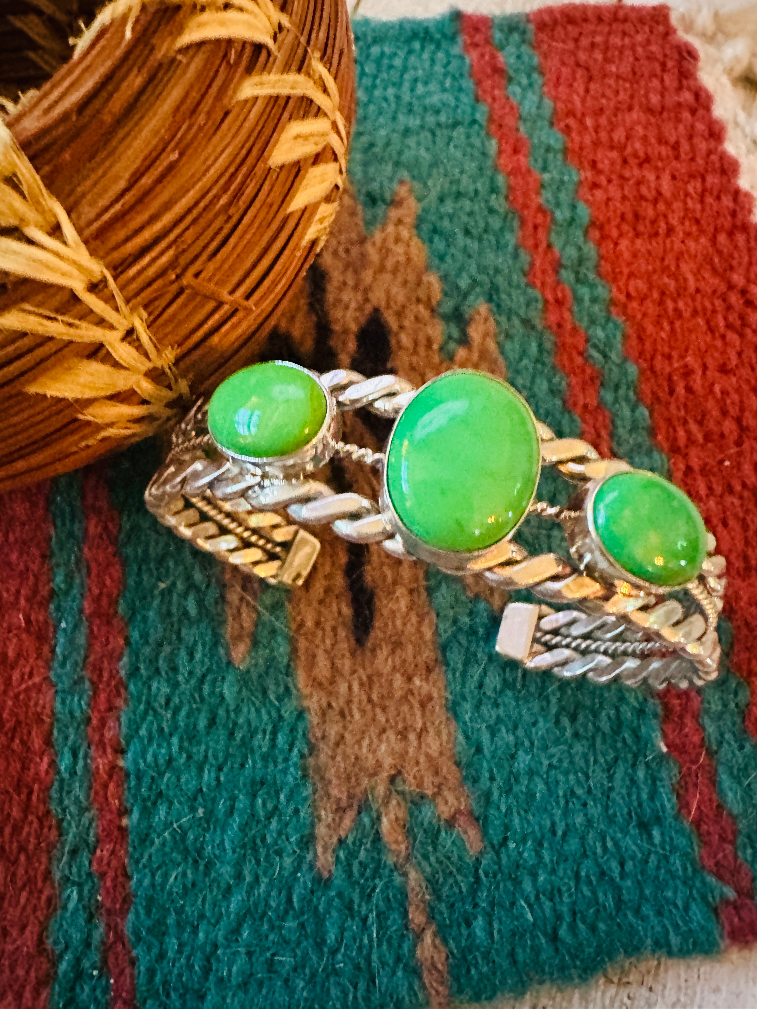 Handcrafted Green Kingman Turquoise & Sterling Silver Cuff Bracelet