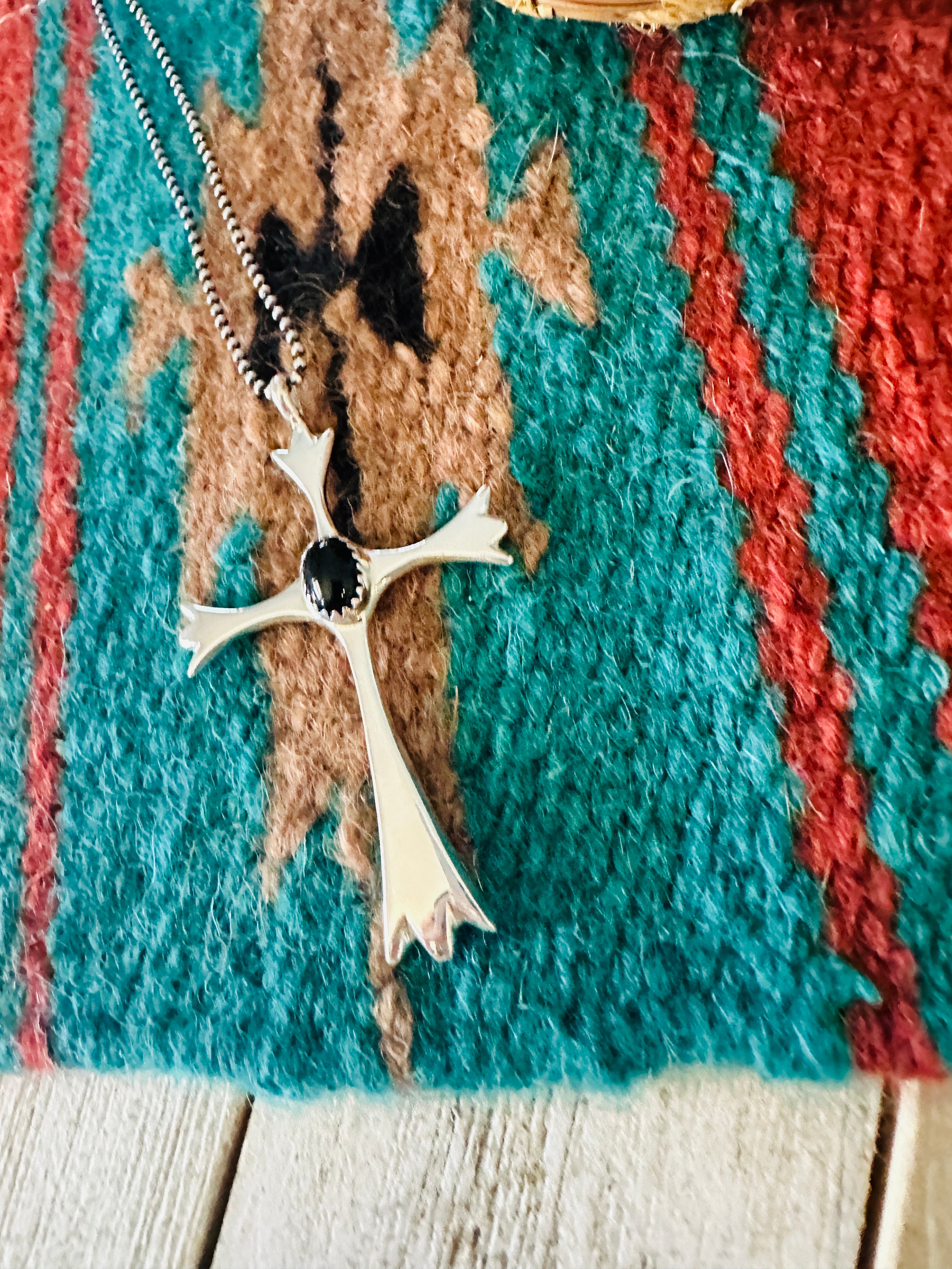 Handcrafted Black Onyx & Sterling Silver Cross Pendant