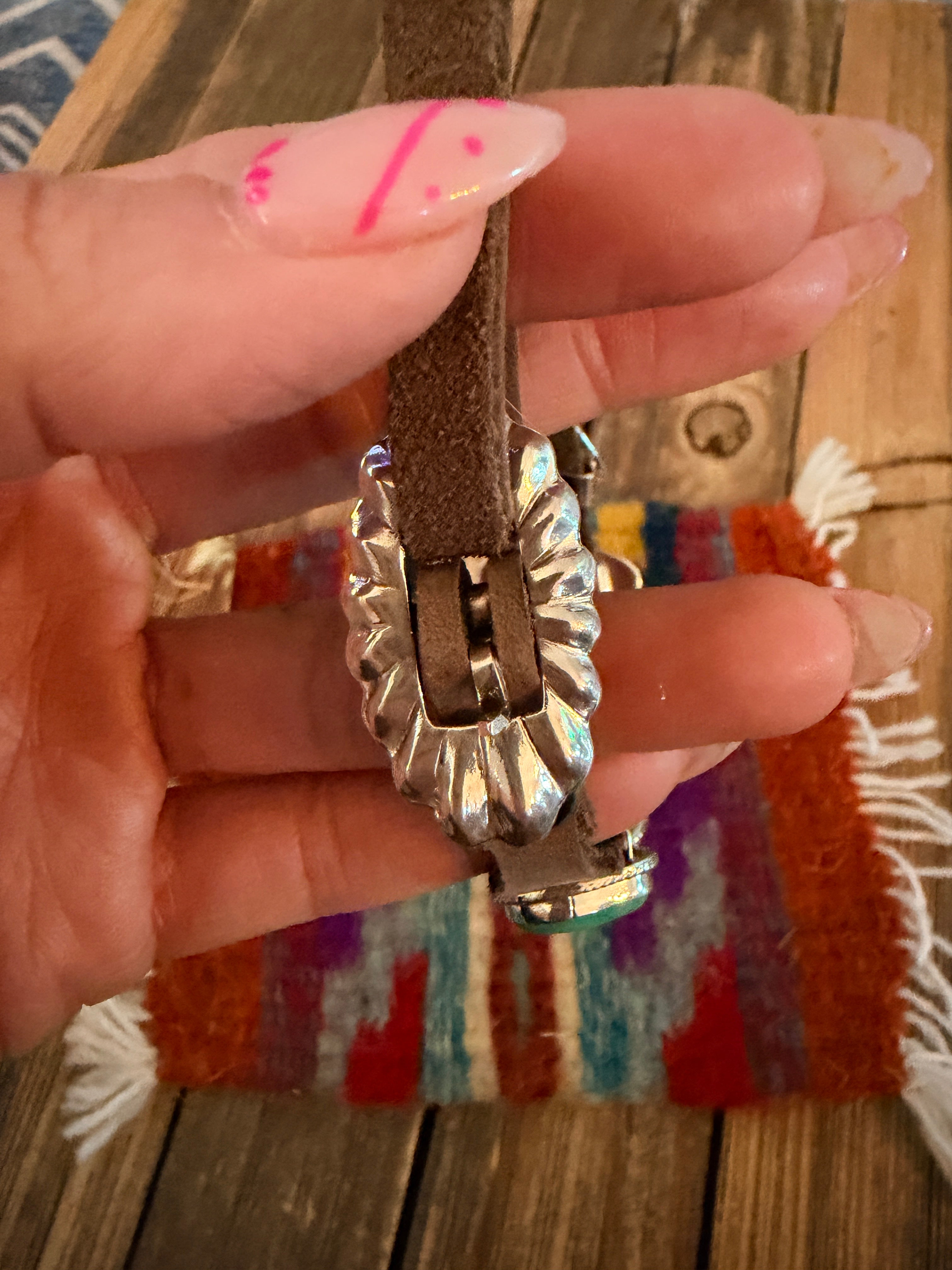 Handcrafted Multi Turquoise, Spiny & Sterling Silver Leather Bracelet