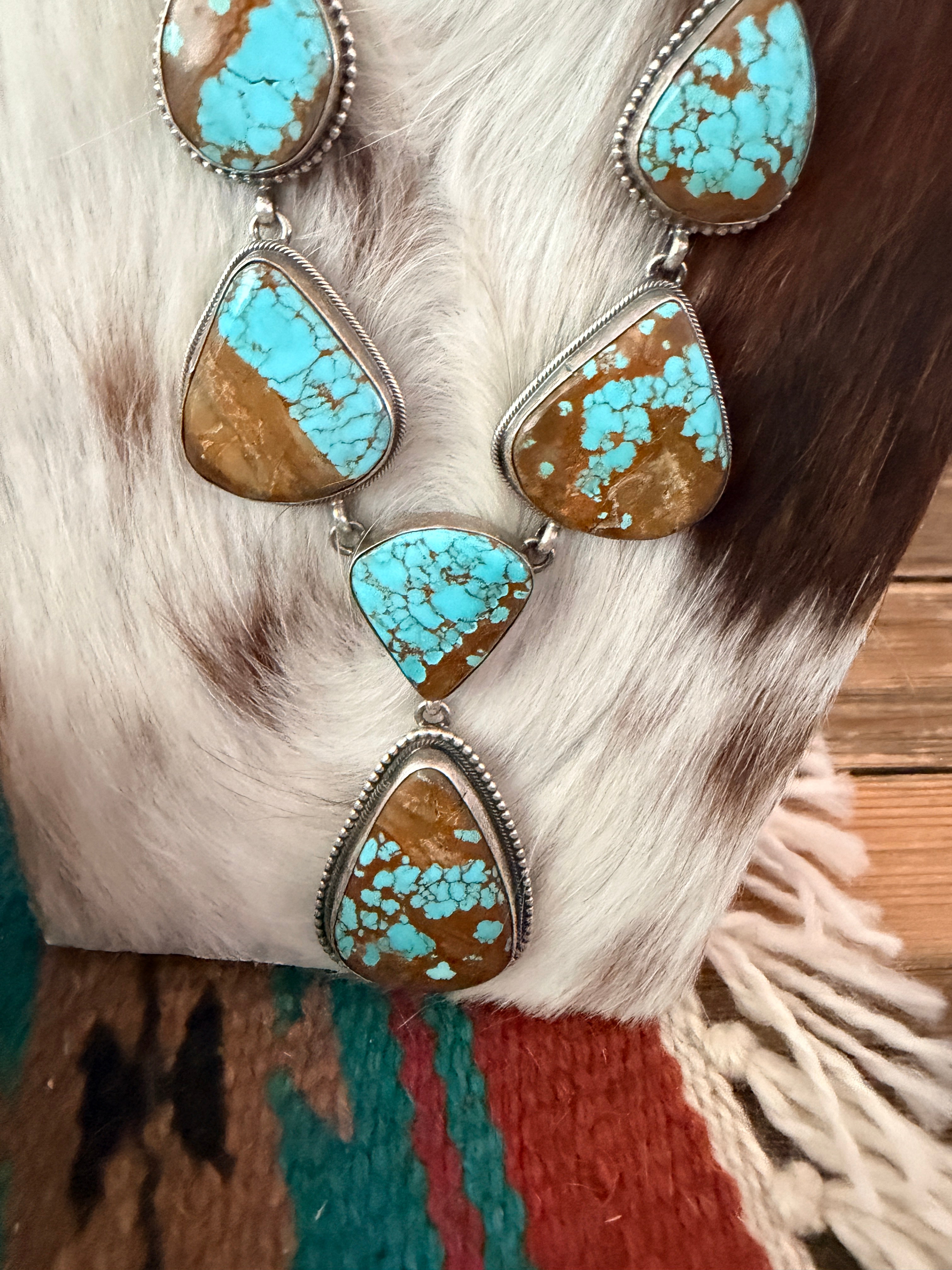 Handcrafted Number 8 Turquoise & Sterling Silver Necklace and Earring Set by Darren Livingston