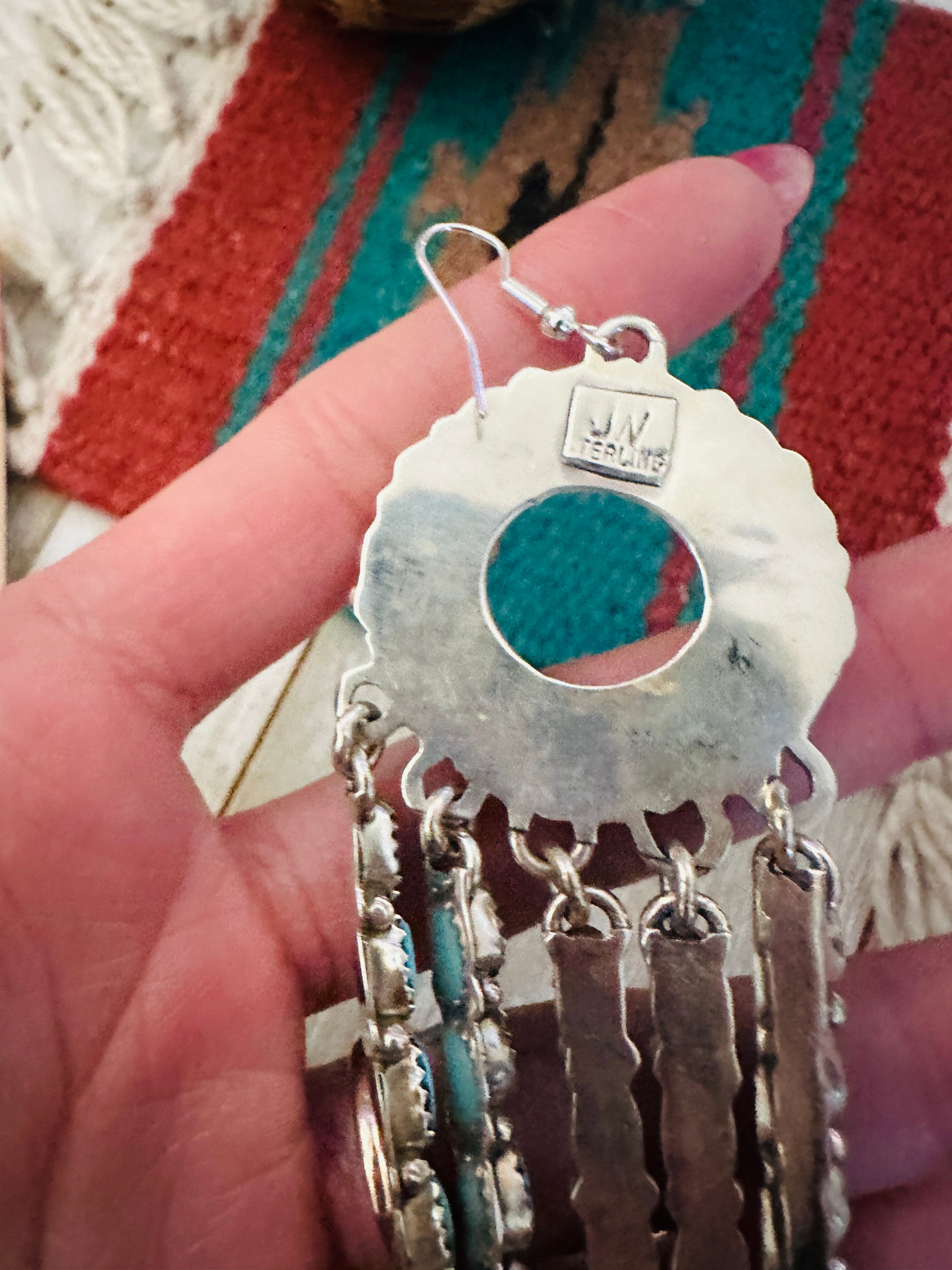 Handcrafted Turquoise and Sterling Silver Cluster Dangle Earrings by Juliana Williams