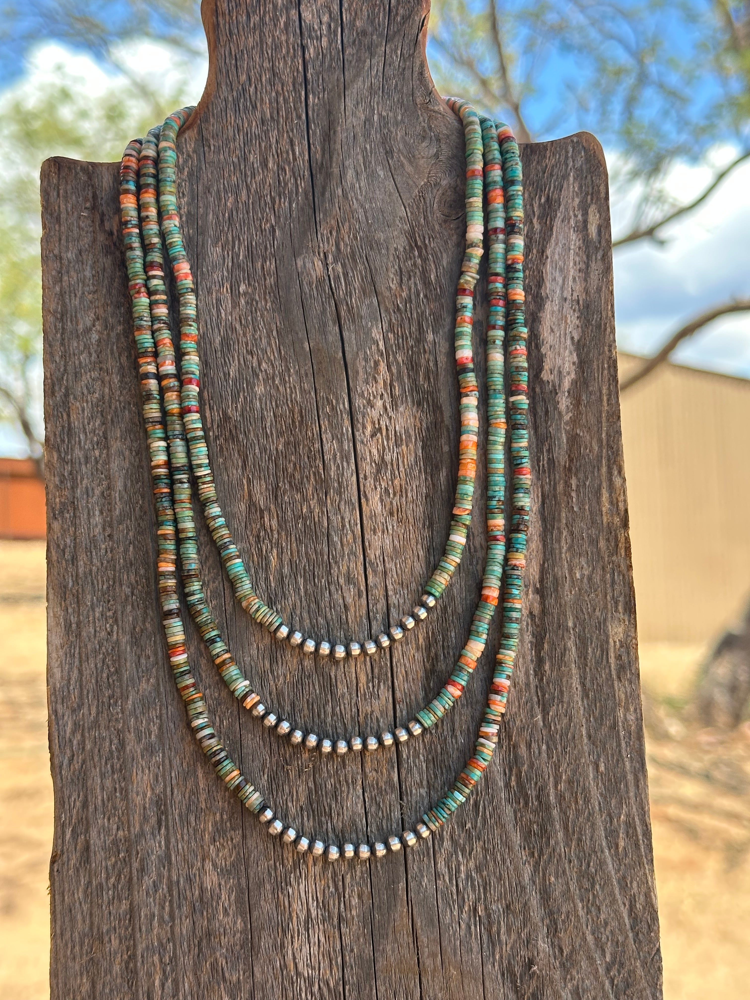 Handcrafted Kingman Turquoise & Spiny Sterling Silver 5mm Beaded Necklace