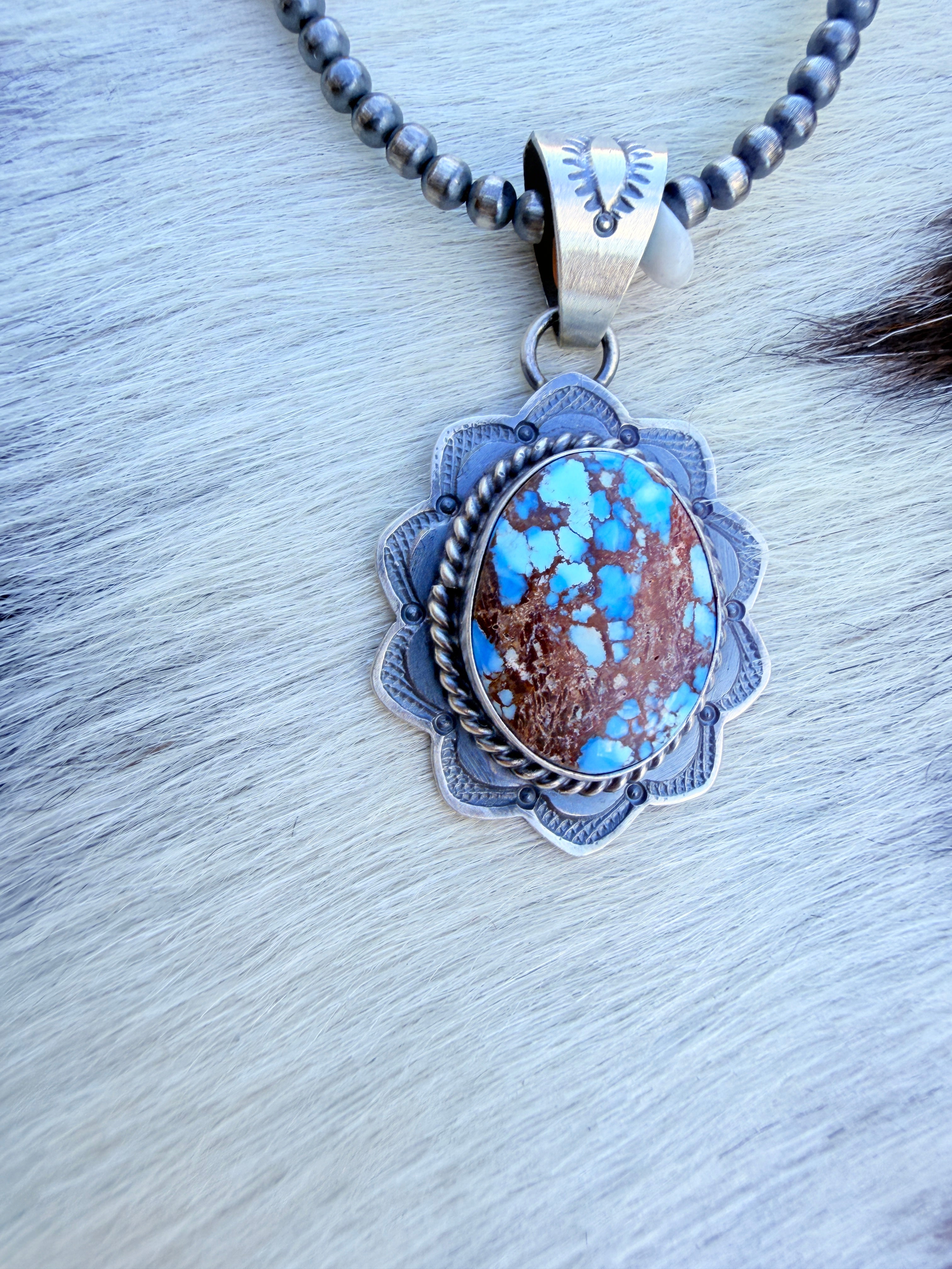Handcrafted Sterling Silver & Golden Hills Turquoise Pendant by David Skeets