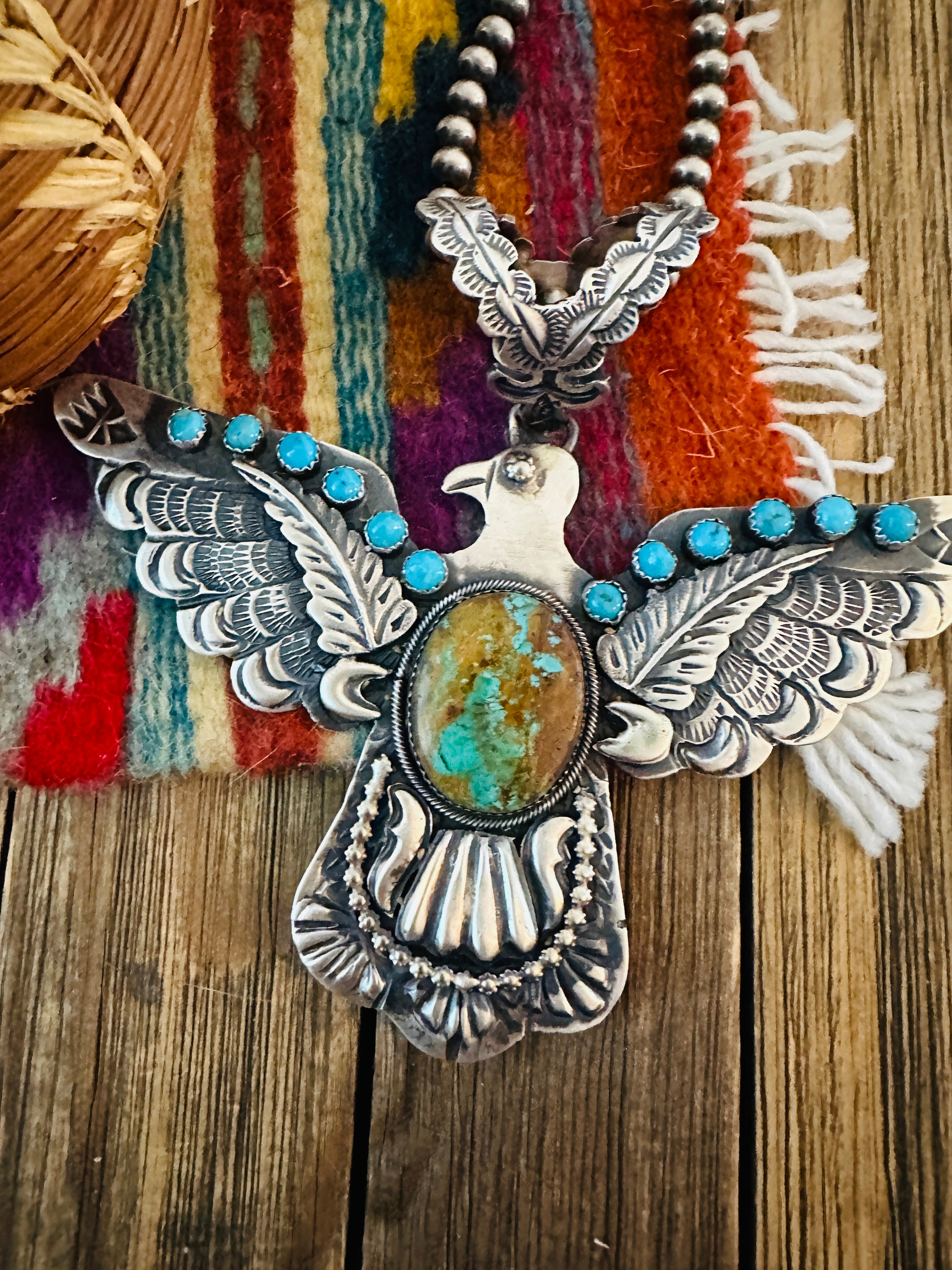 Handcrafted Turquoise & Sterling Silver Thunderbird Pendant by Richard Yazzie
