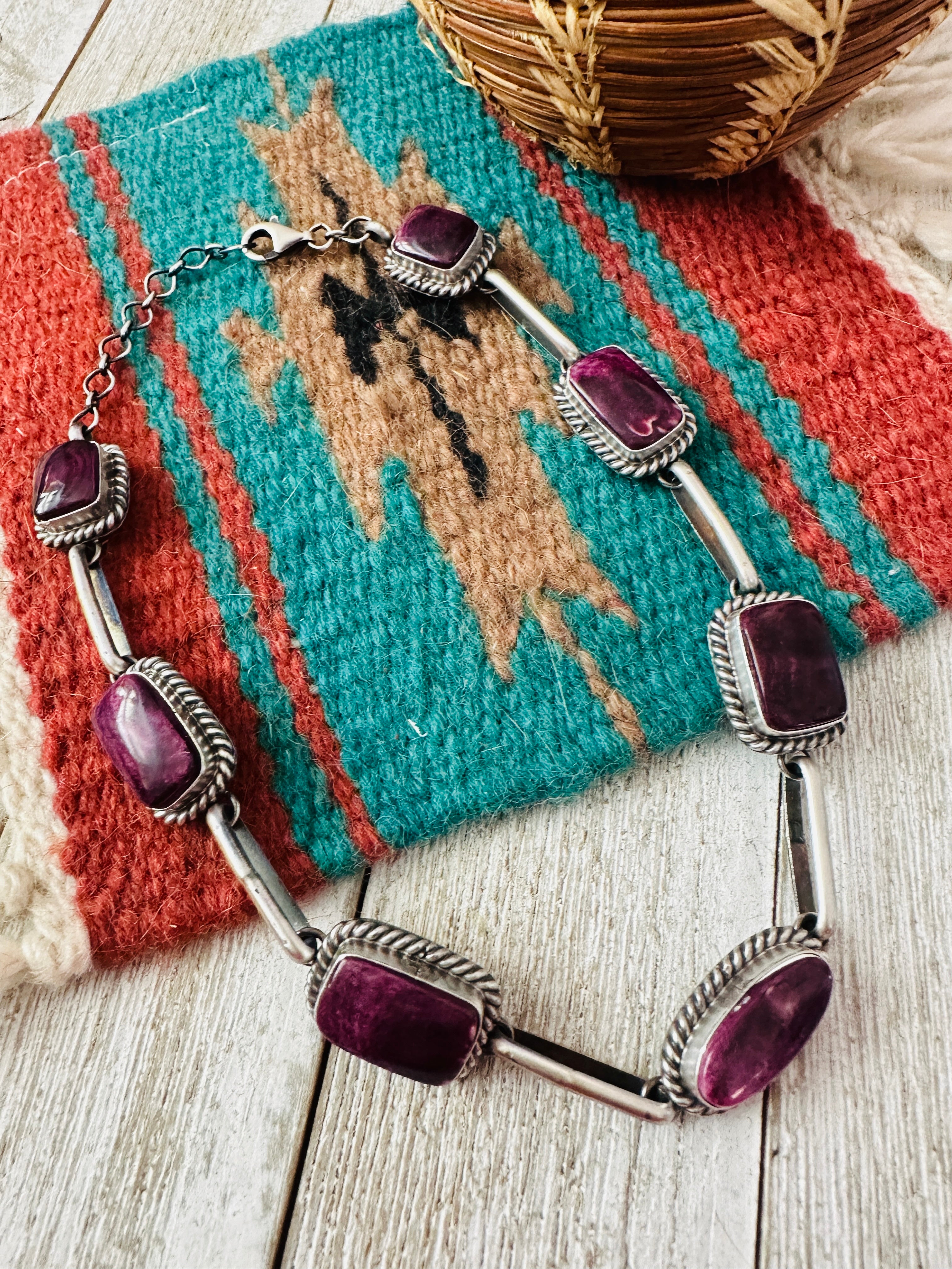 Handcrafted Sterling Silver & Purple Spiny Necklace