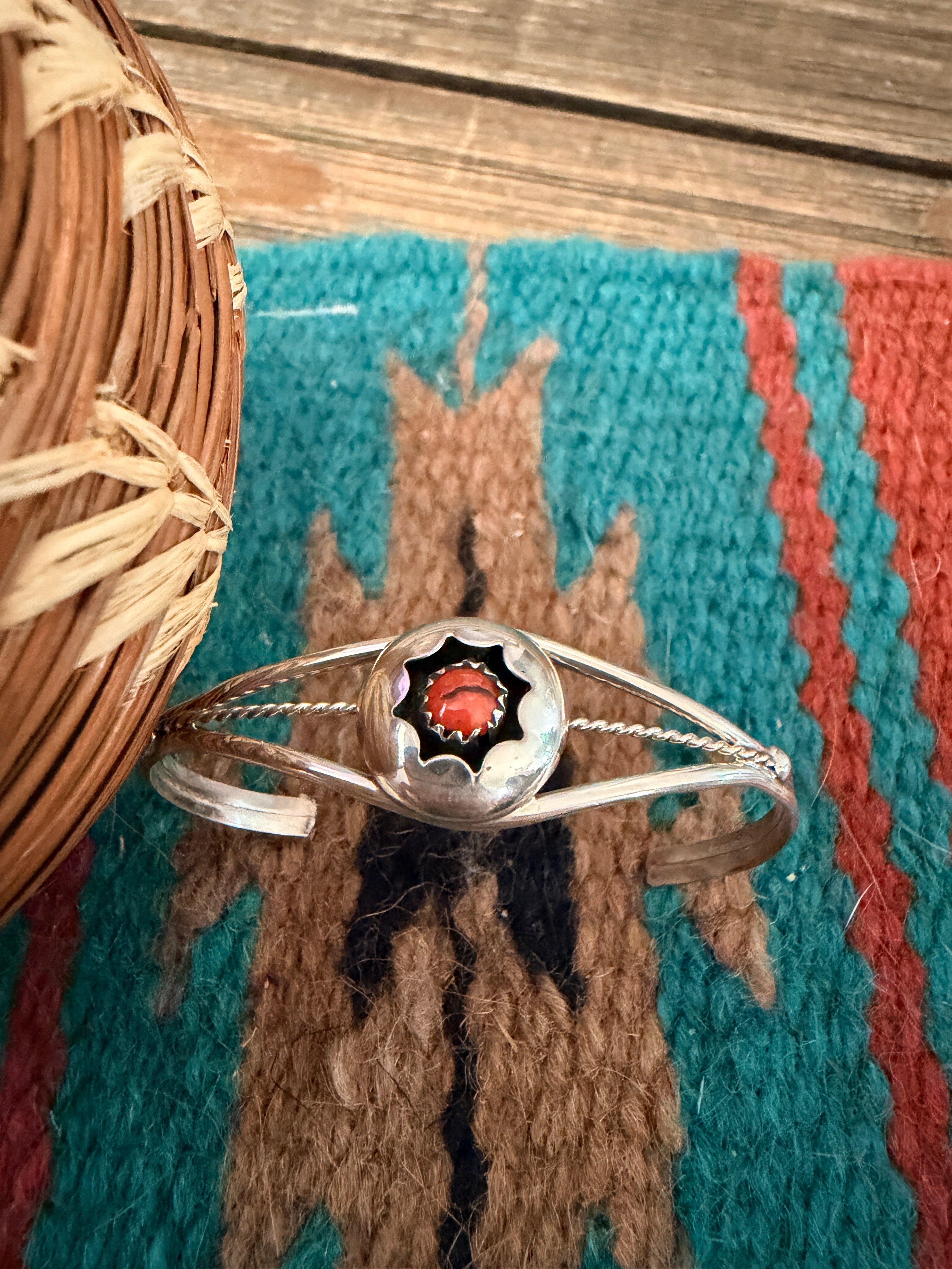 Handcrafted Coral & Sterling Silver Baby Cuff Bracelet