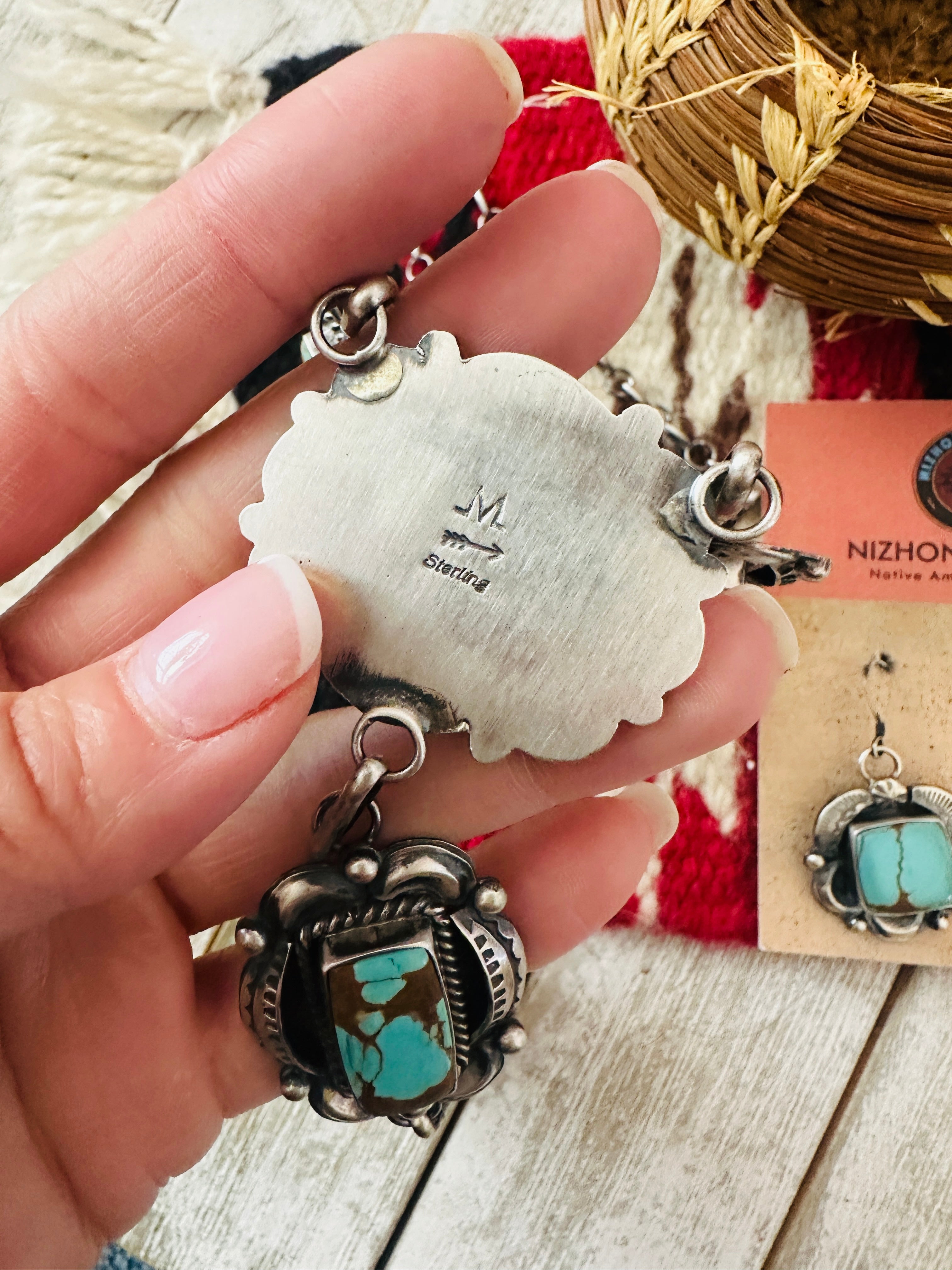 Handcrafted Number 8 Turquoise & Sterling Silver Necklace Set