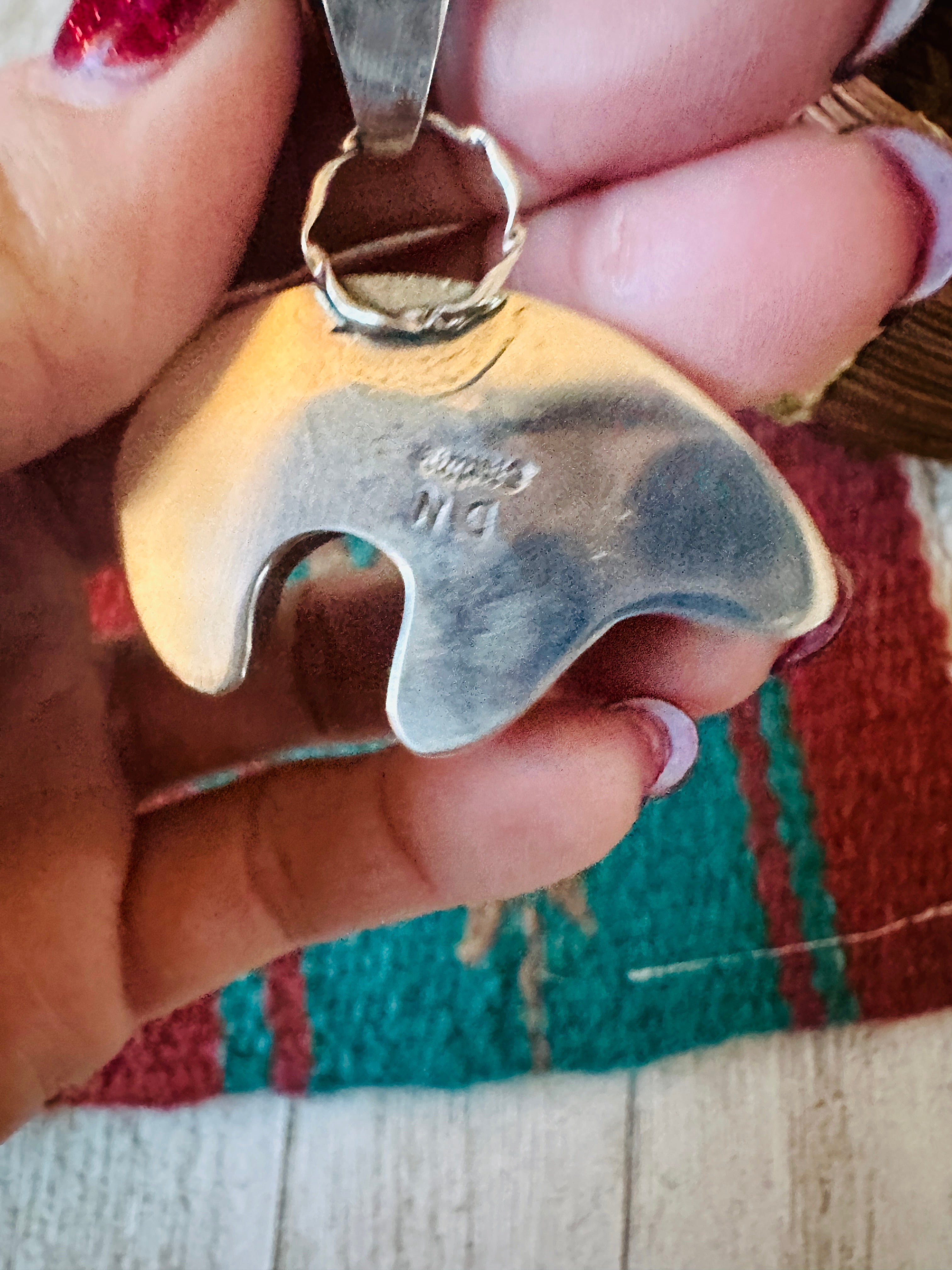 Handcrafted Turquoise & Sterling Silver Inlay Fetish Bear Pendant