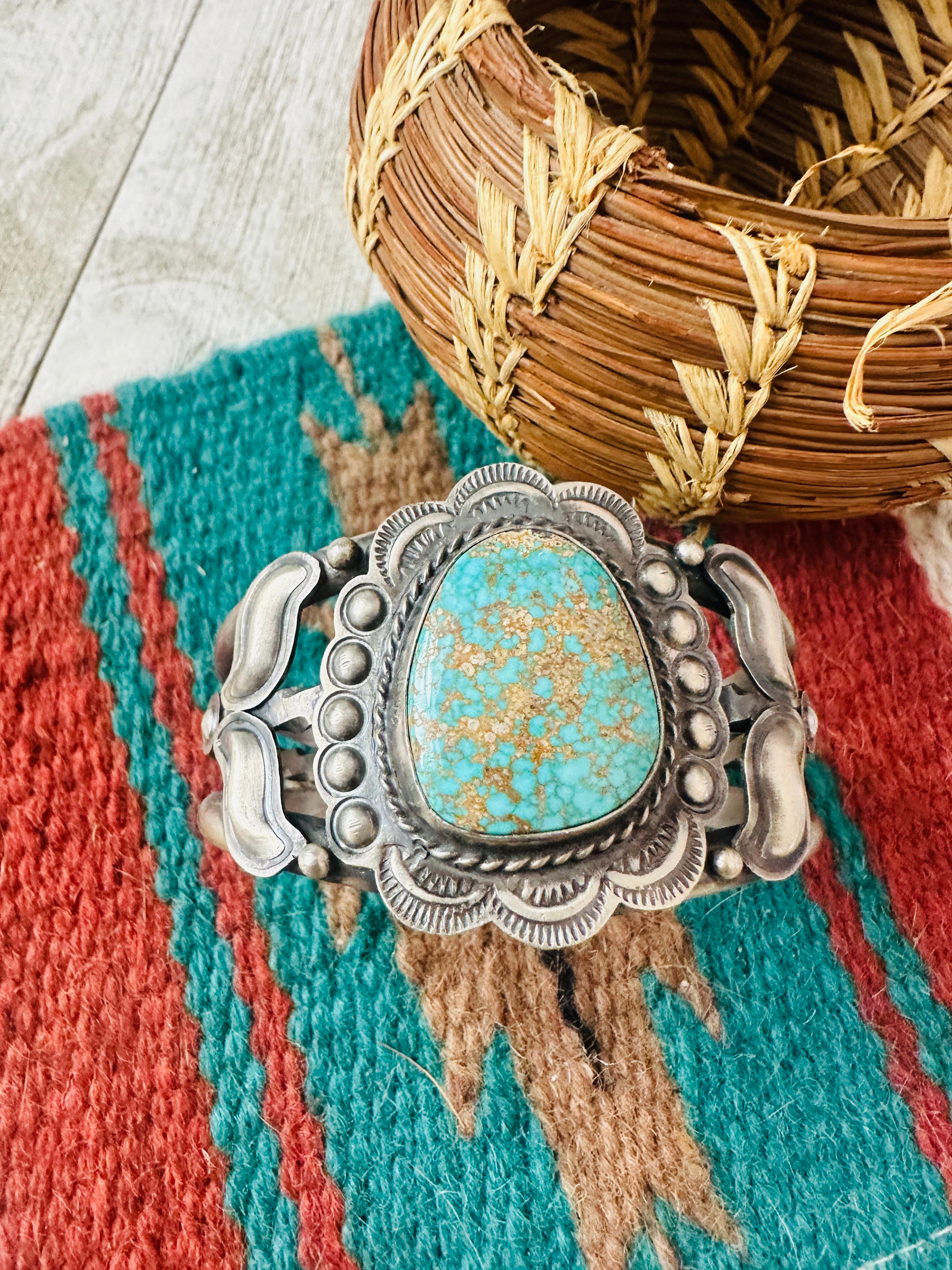 Handcrafted Sterling Silver & Number 8 Turquoise Cuff Bracelet