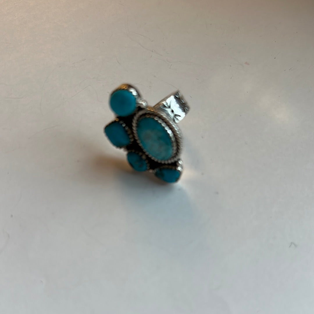 Beautiful Handmade Turquoise And Sterling Silver Adjustable Ring Signed Nizhoni