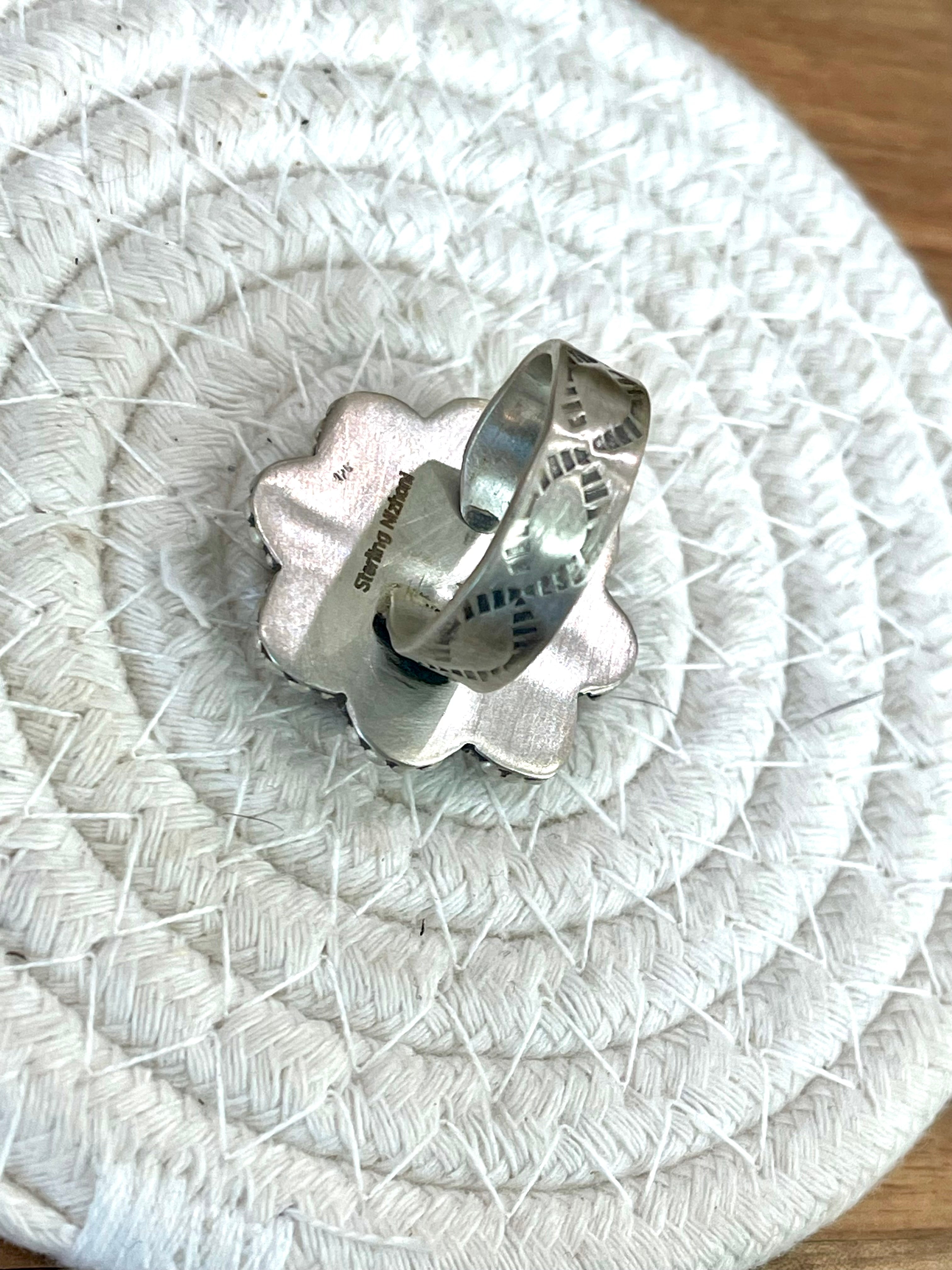 Beautiful Handmade Sterling Silver And Spice Flower Cluster Adjustable Ring