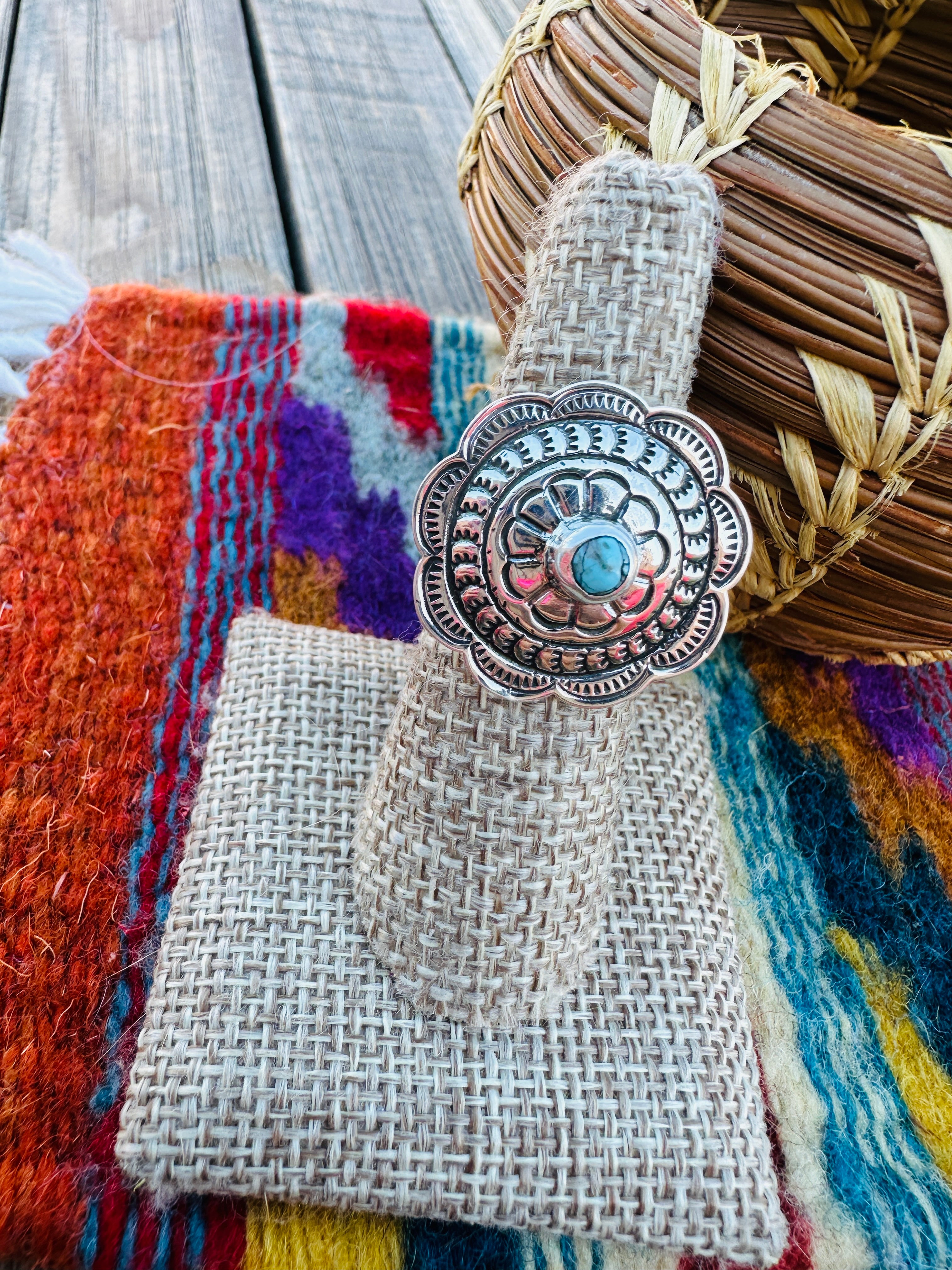Handcrafted Turquoise & Sterling Silver Concho Ring