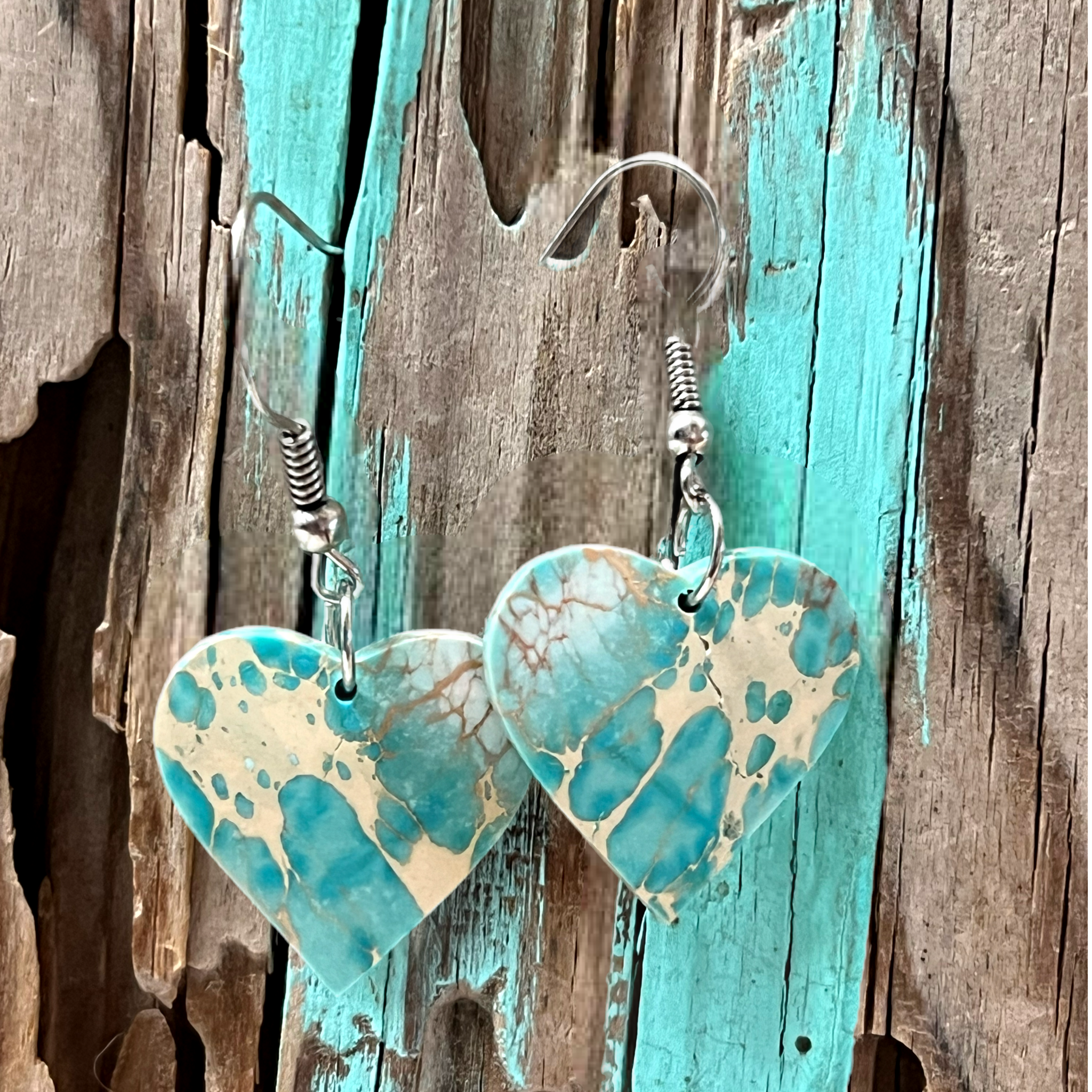 Handcrafted Heart Slab Earring Blue Indigo Turquoise Sterling Silver Earrings