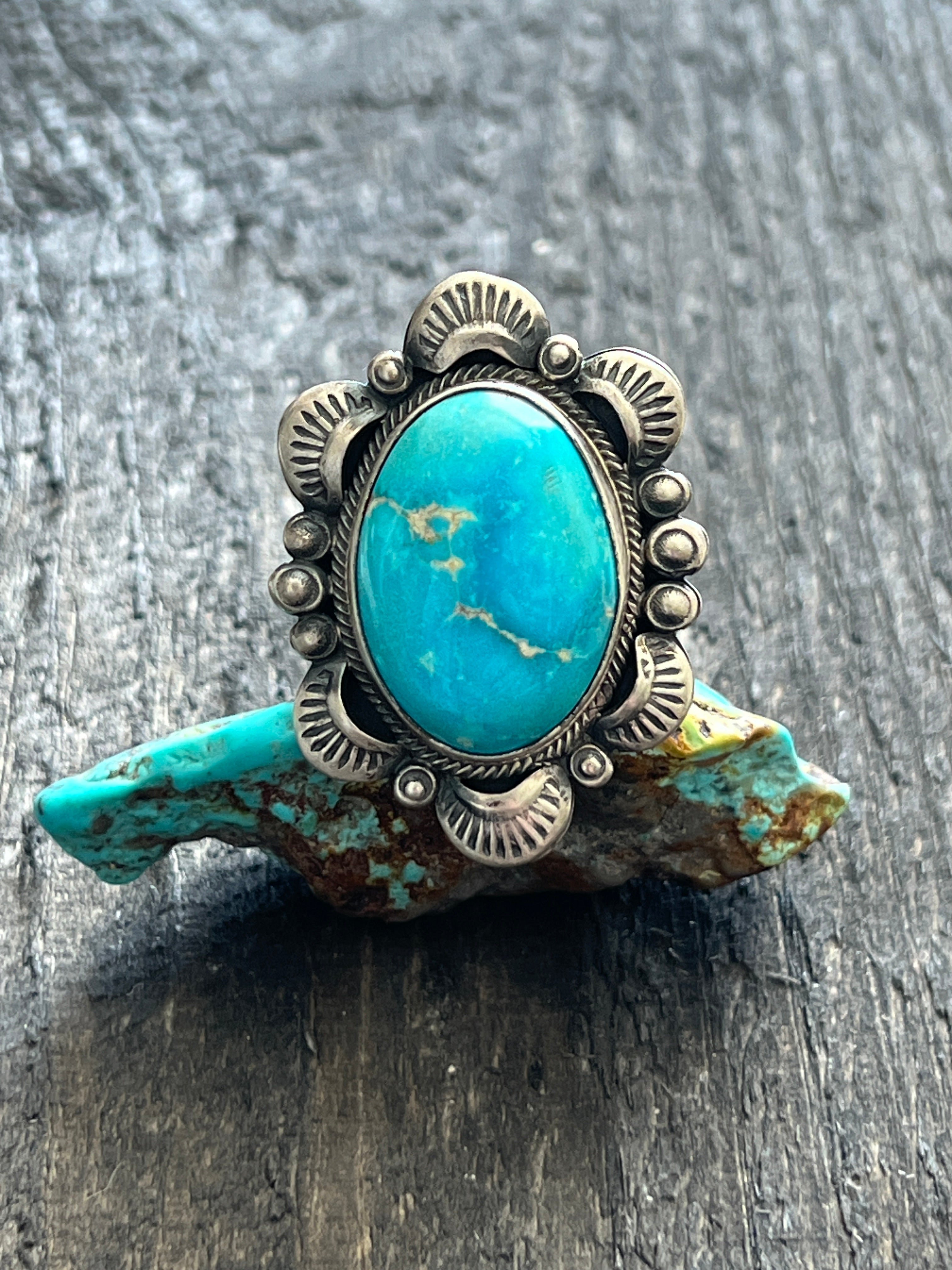 Handcrafted Sterling Silver and Sonoran Mountain Turquoise Single Stone Ring by Gilbert Tom, Size 9