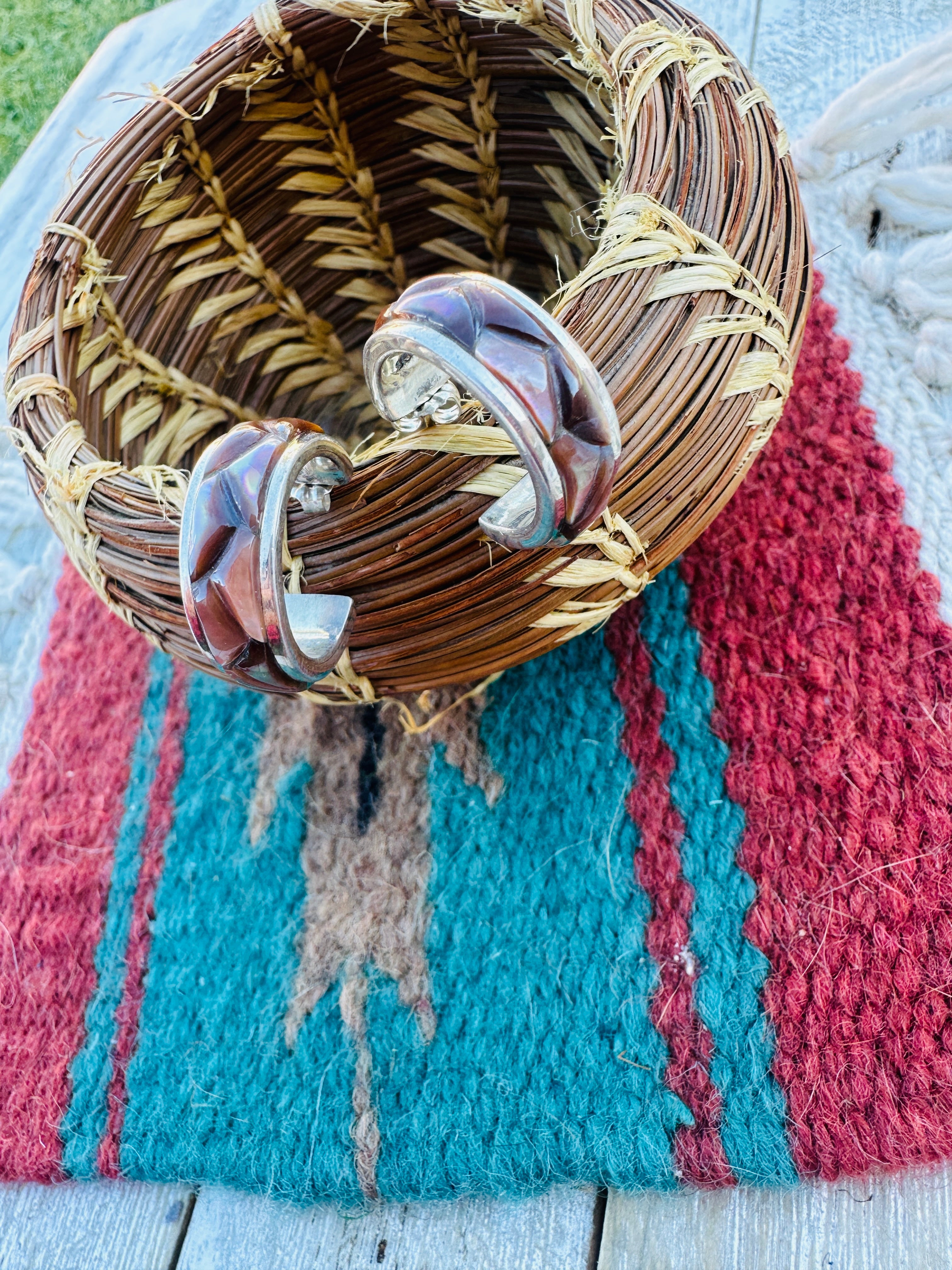 Handcrafted Mother of Pearl & Sterling Silver Hoop Earrings