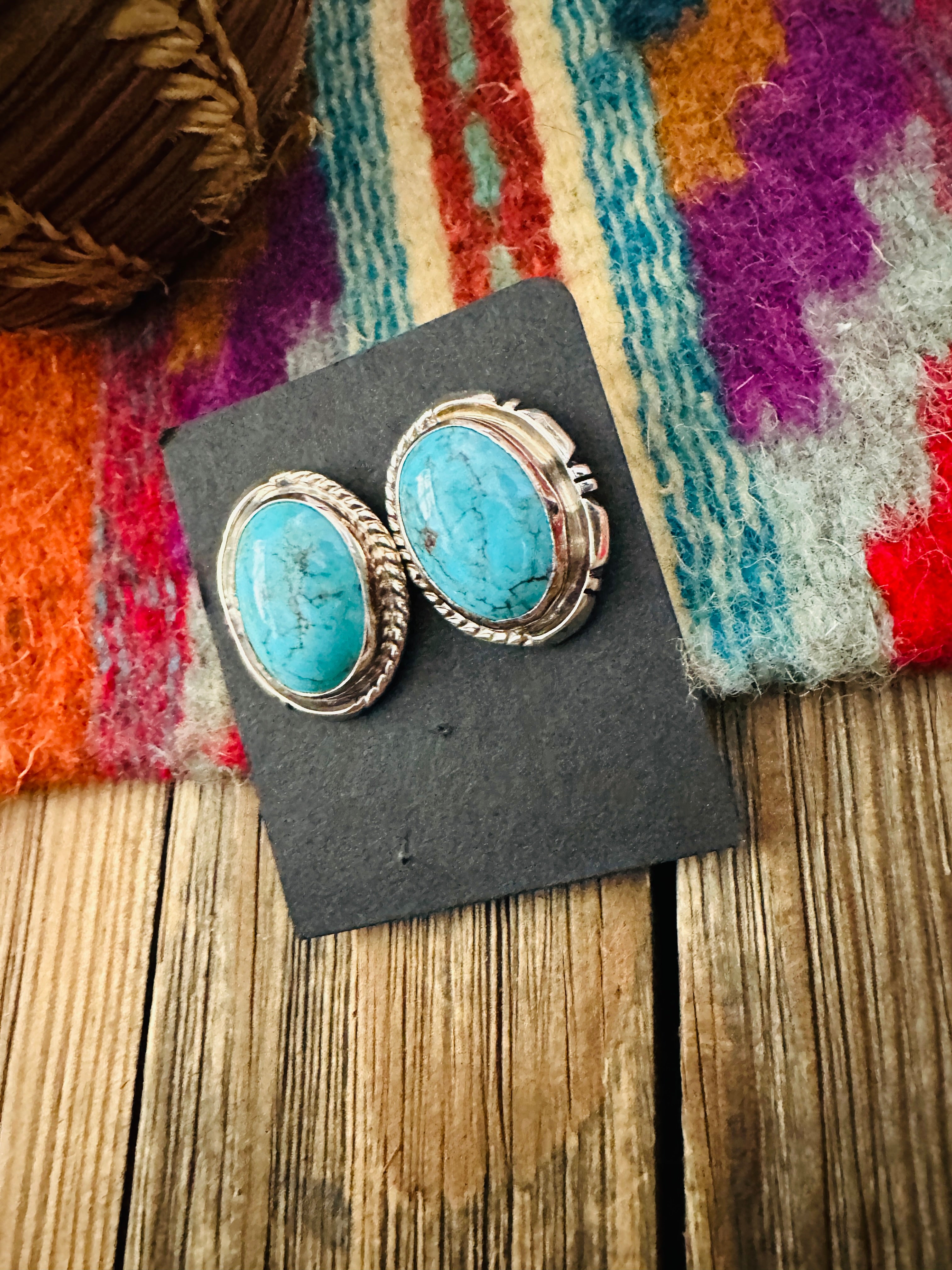 Handcrafted Turquoise & Sterling Silver Post Earrings