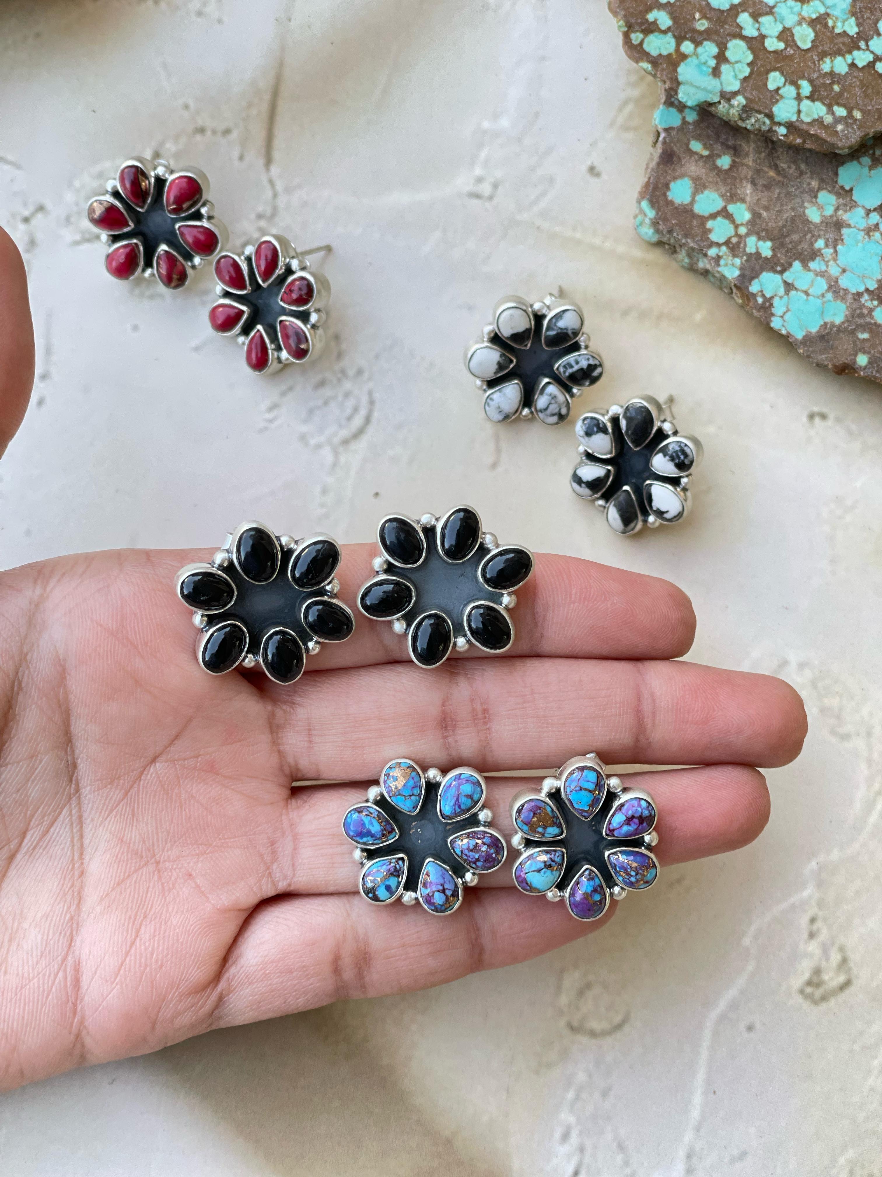 Handmade Sterling Silver 6 Stone Post Earring