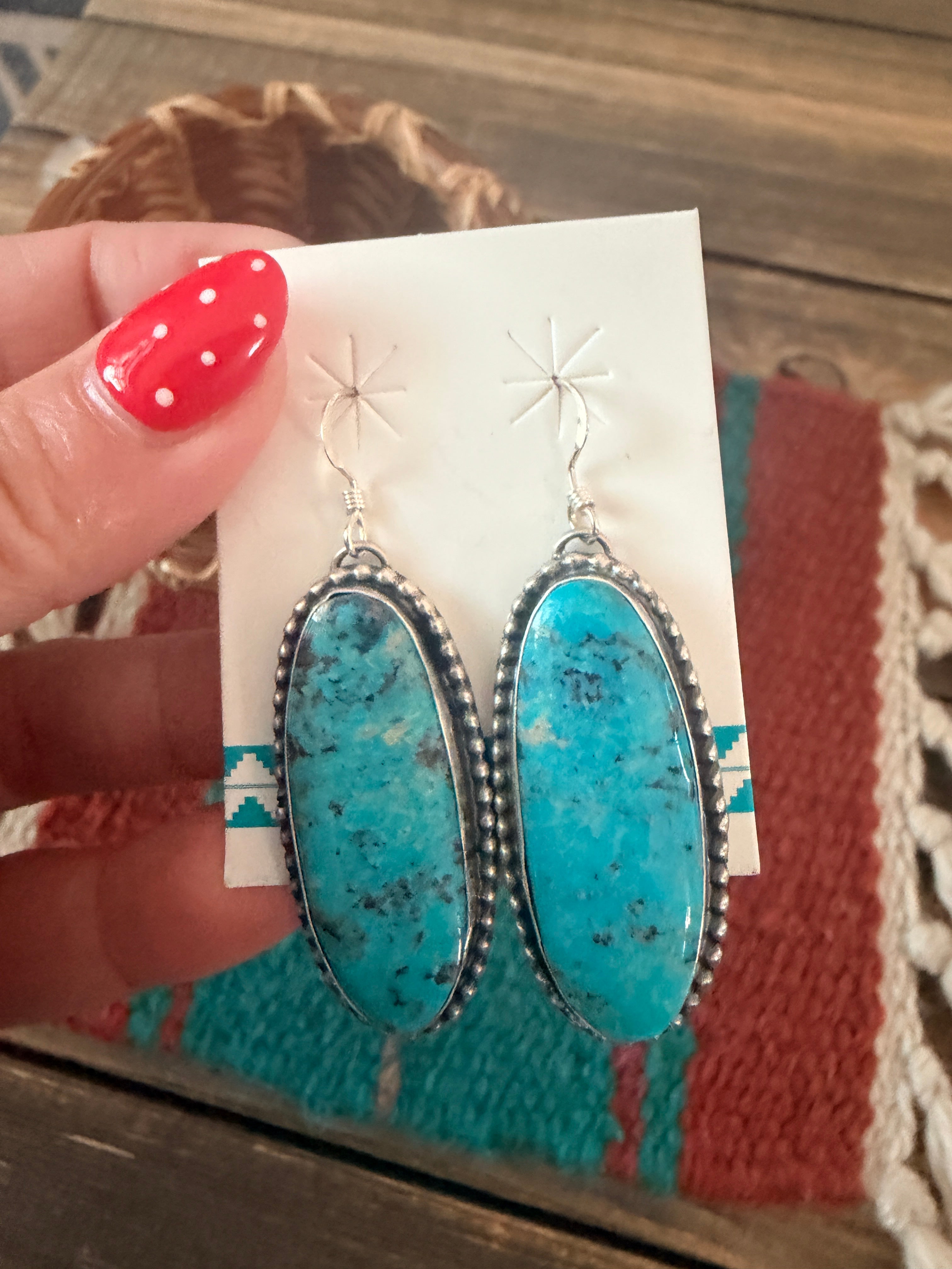 Handcrafted Kingman Turquoise & Sterling Silver Dangle Earrings