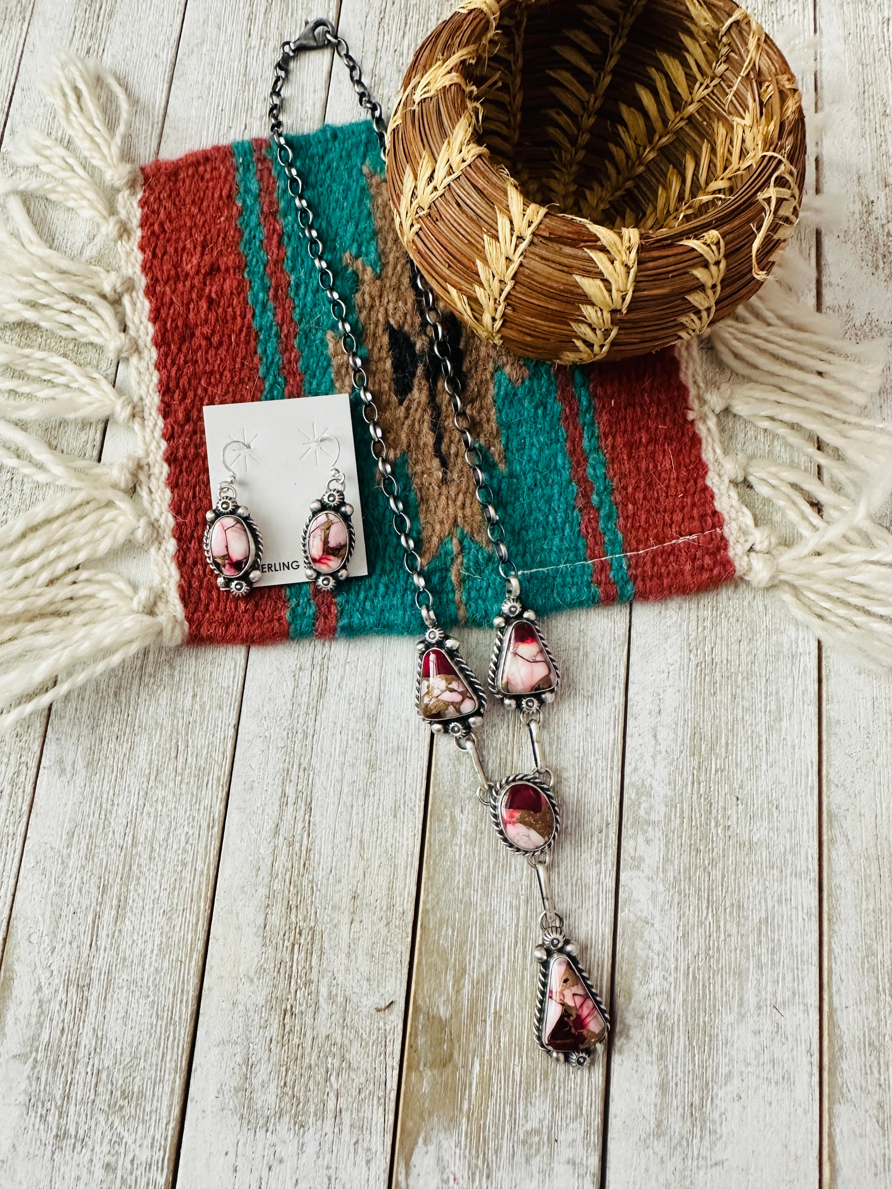 Handcrafted Rose Dahlia & Sterling Silver Necklace and Earring Set