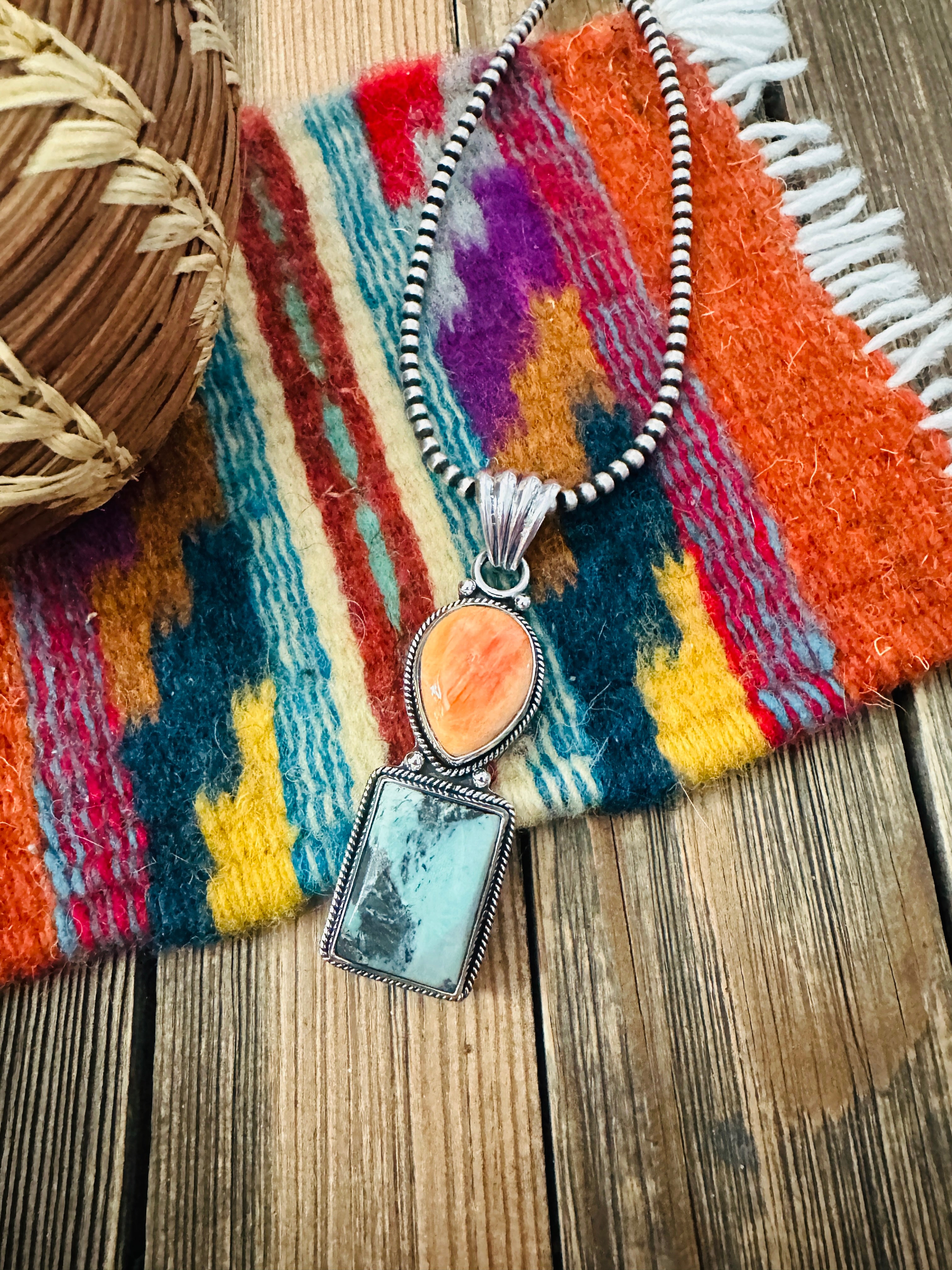 Handcrafted Sterling Silver, Spiny & Turquoise Pendant