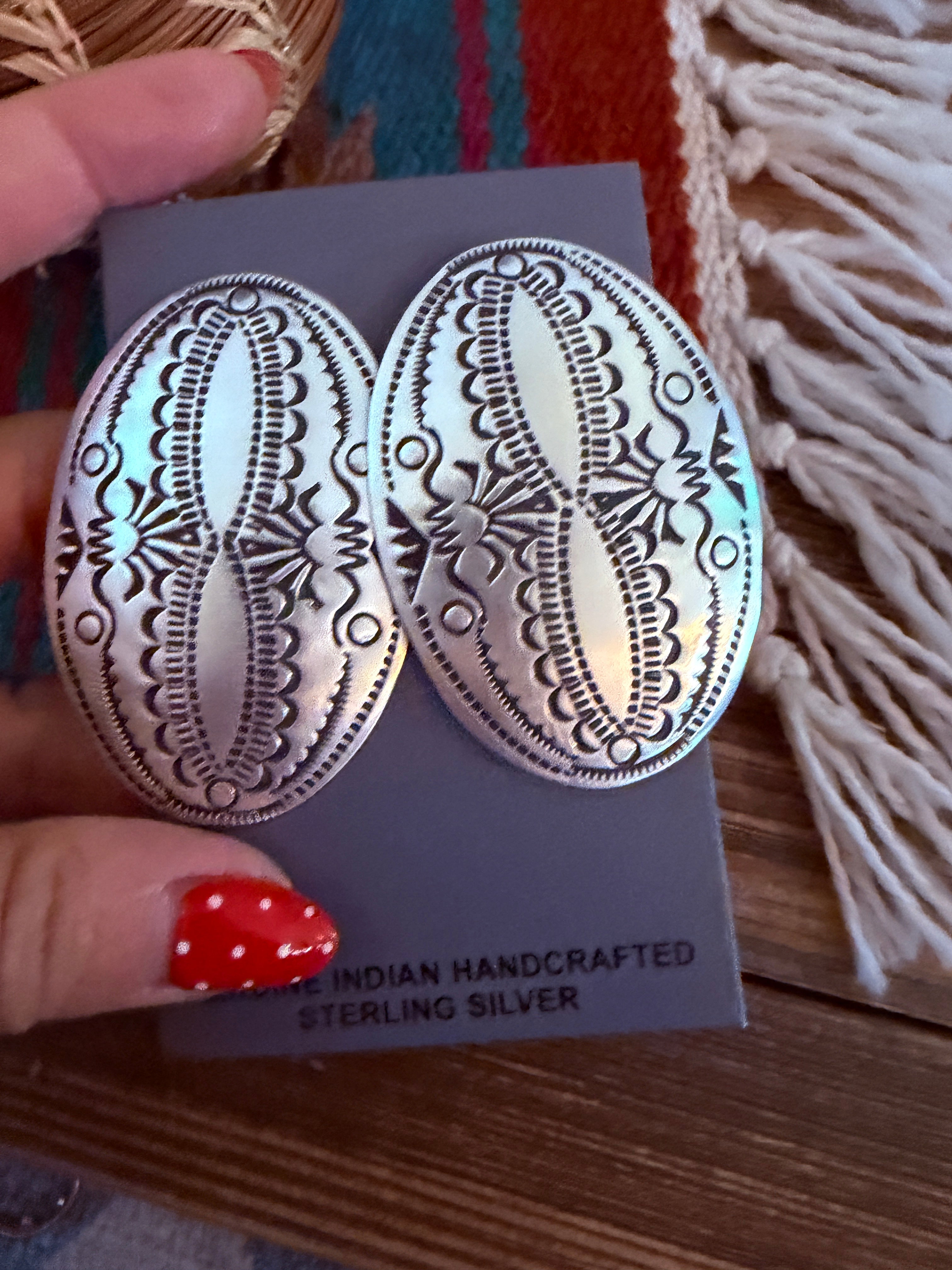 Handcrafted Sterling Silver Concho Post Earrings by Leander Tahe