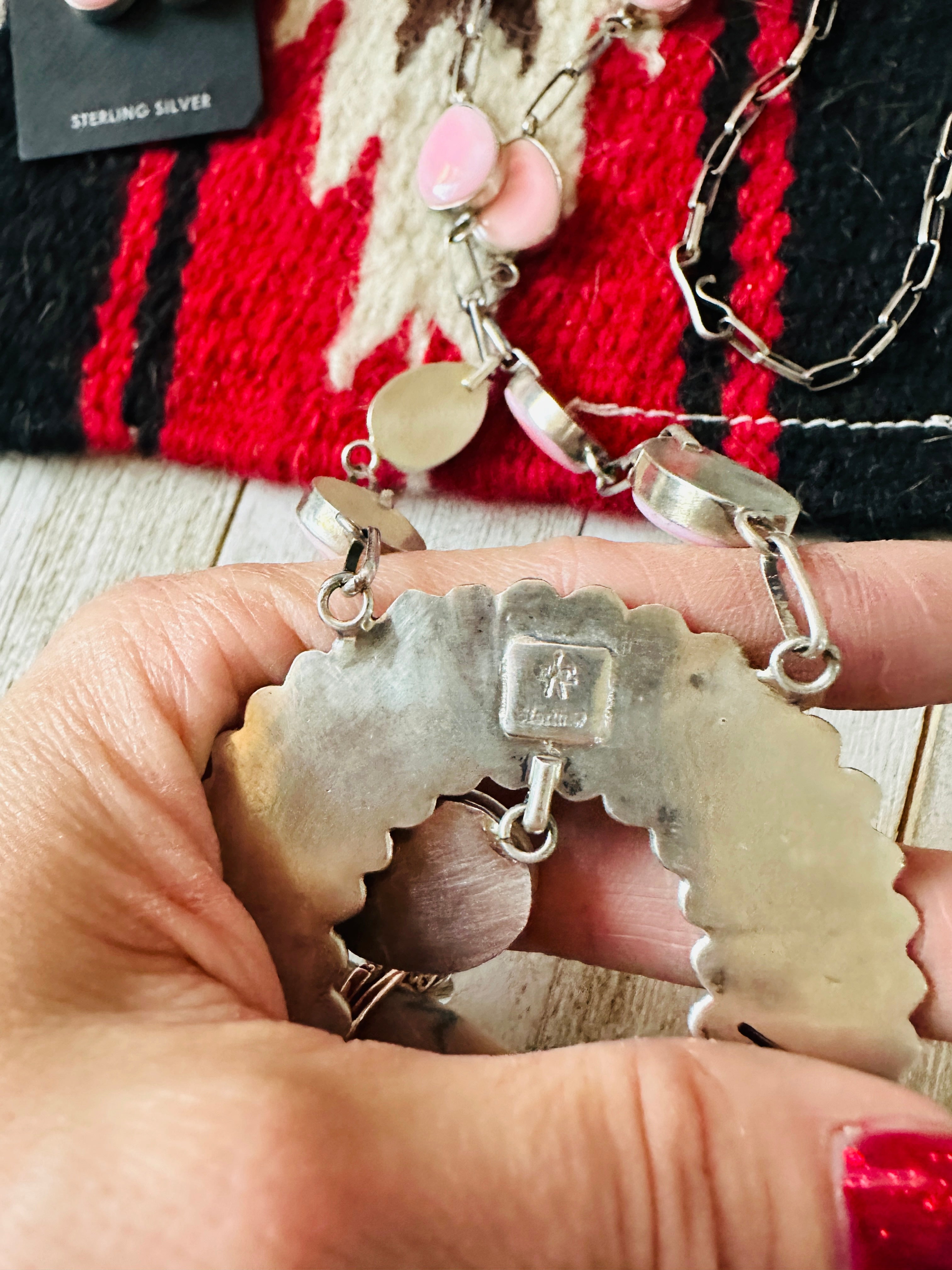 Handcrafted Queen Pink Conch & Sterling Silver Naja Necklace Set