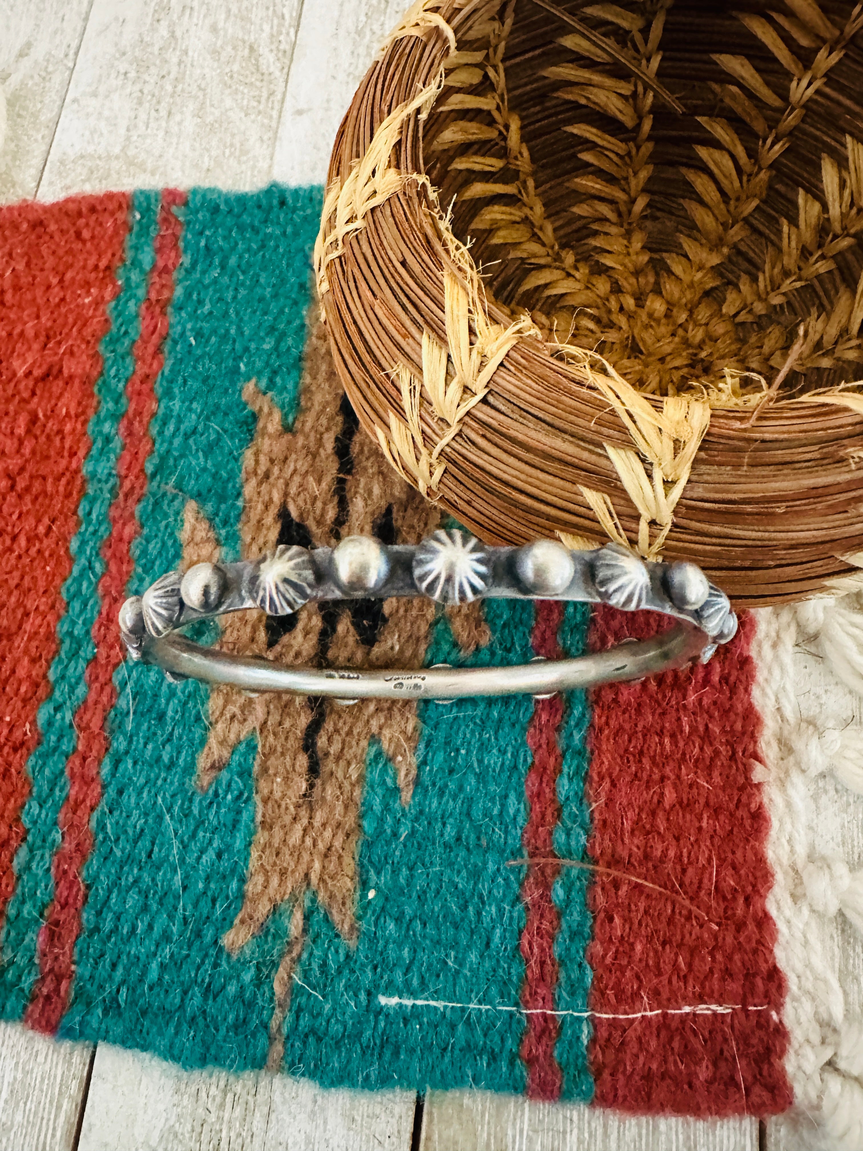 Chimney Butte Navajo Sterling Silver Studded Bangle Bracelet