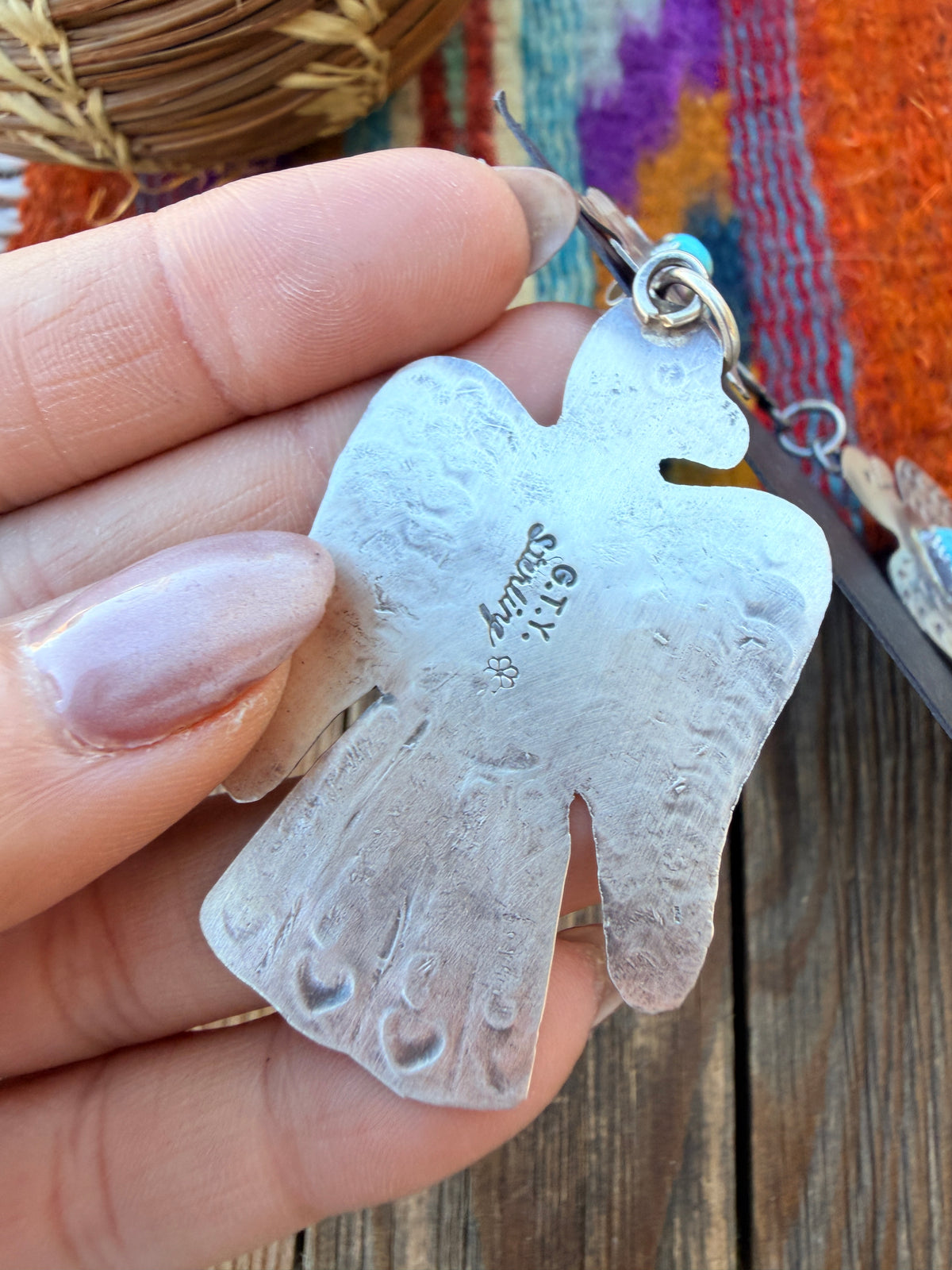 Handcrafted Sterling Silver & Turquoise Thunderbird Dangle Earrings by Gabrielle Yazzie
