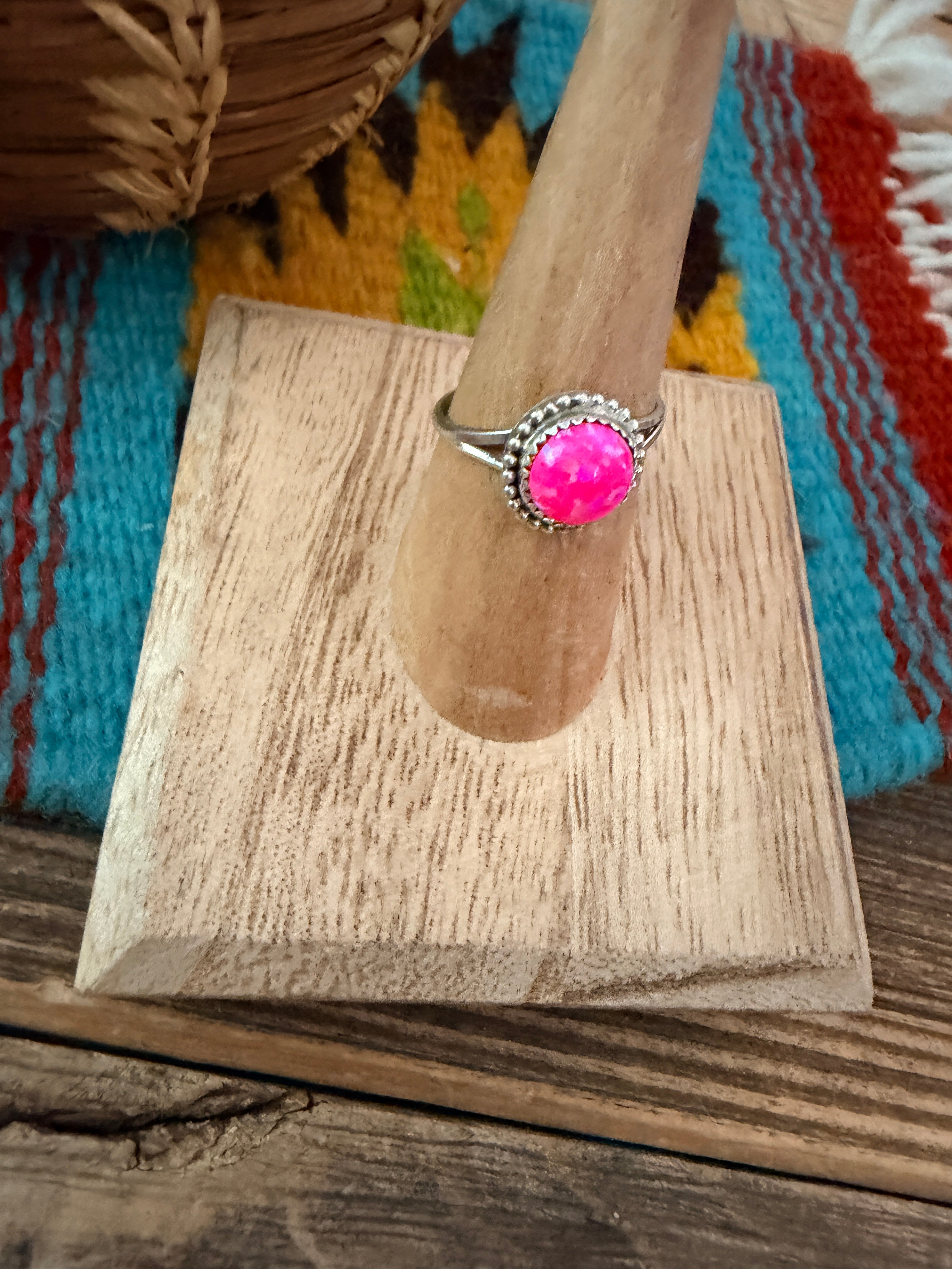 Handcrafted Pink Opal & Sterling Silver Ring