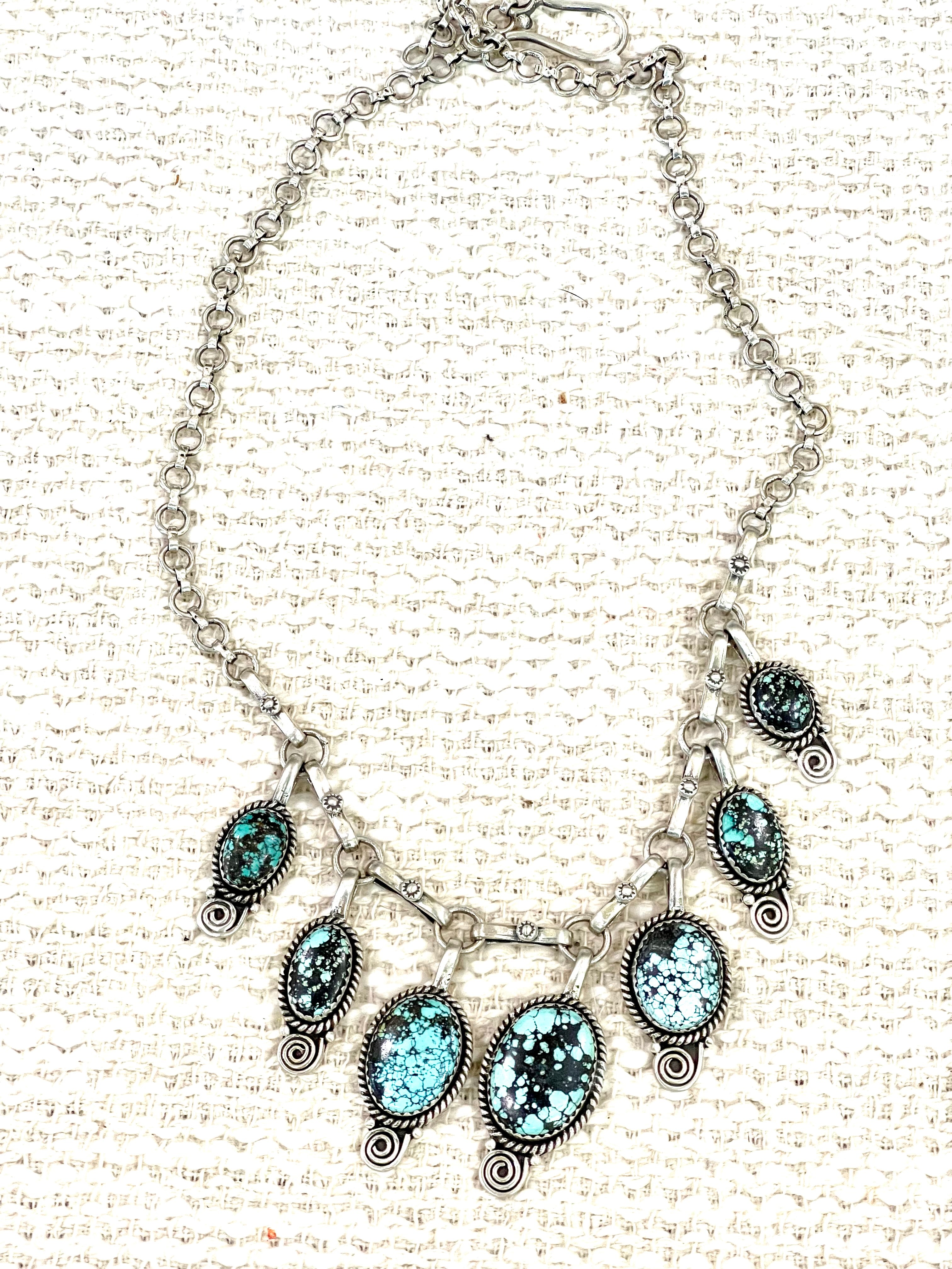 Handmade Sterling Silver Number 8 Turquoise Necklace with Signed Nizhoni