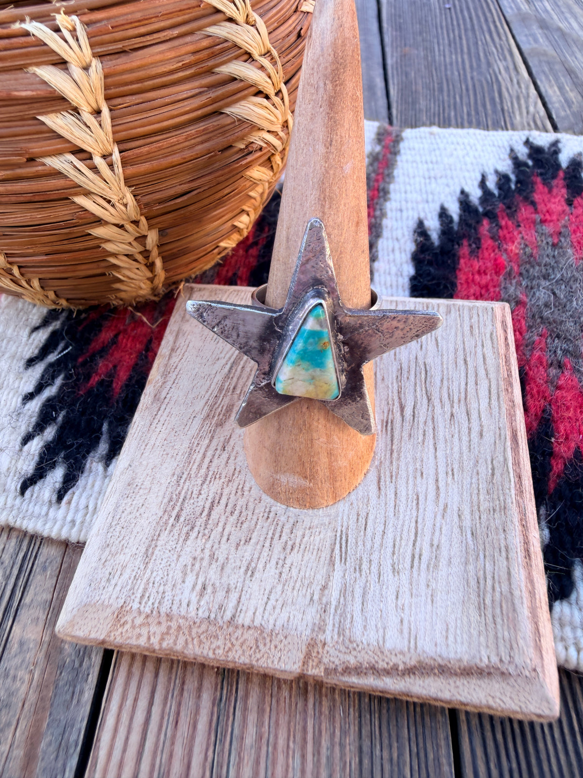 Handcrafted Sterling Silver & Turquoise Adjustable Star Ring by Jude Candelaria
