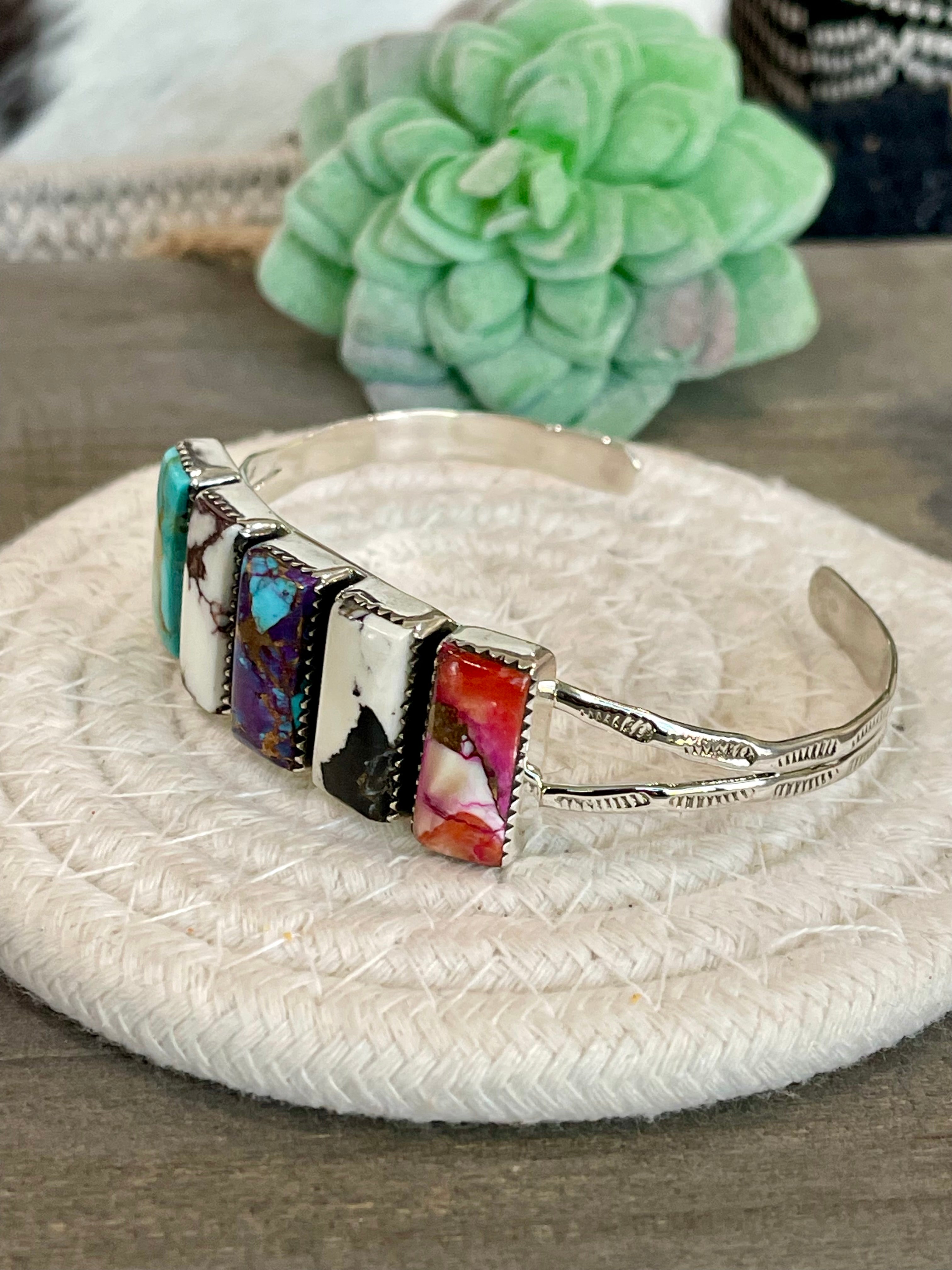 Beautiful Handmade Sterling Silver Multi Stone Cuff