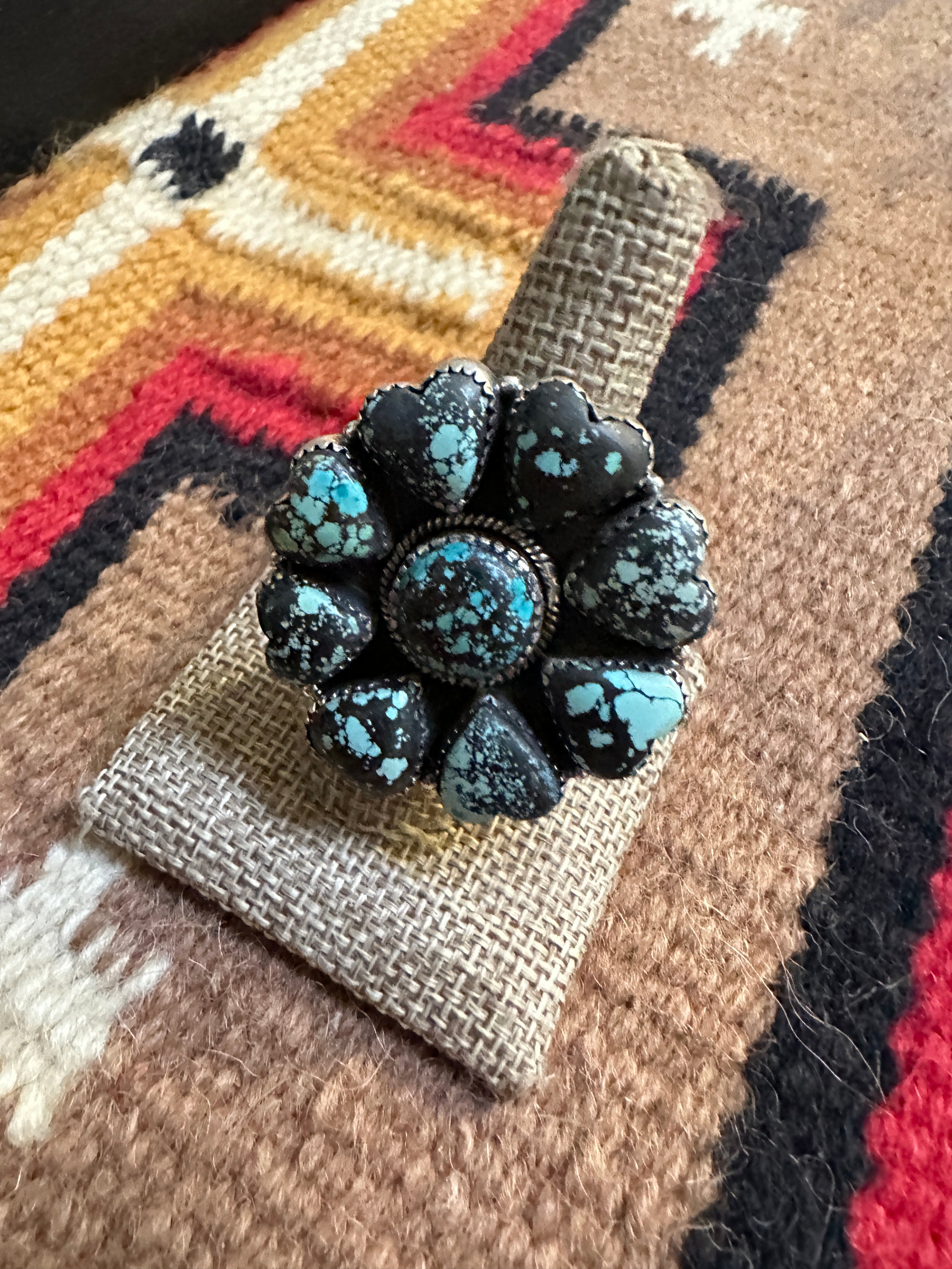 Beautiful Handmade New Lander Turquoise And Sterling Silver Adjustable Statement Heart Ring