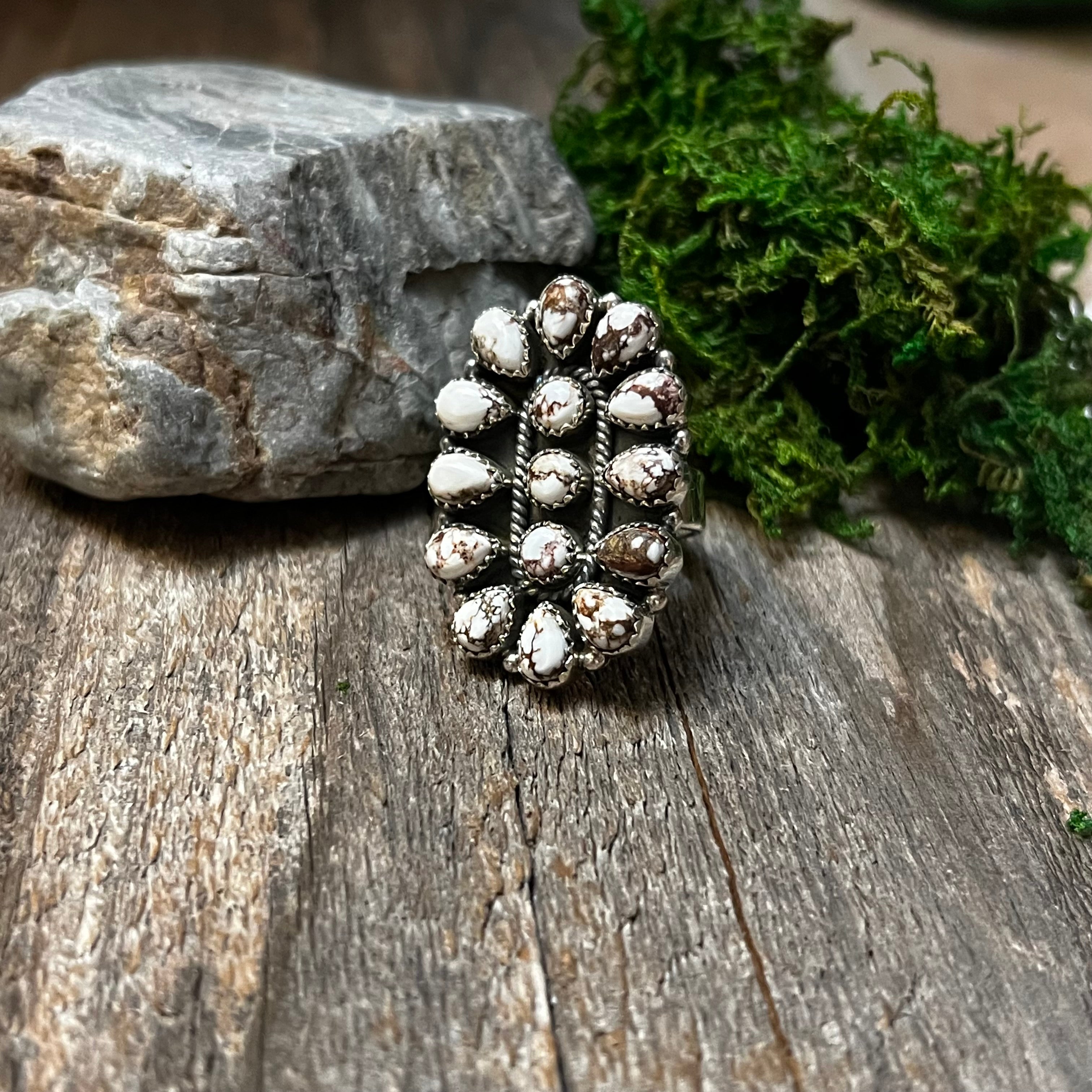Handmade Wild Horse Gemstones & Sterling Silver Cluster Ring