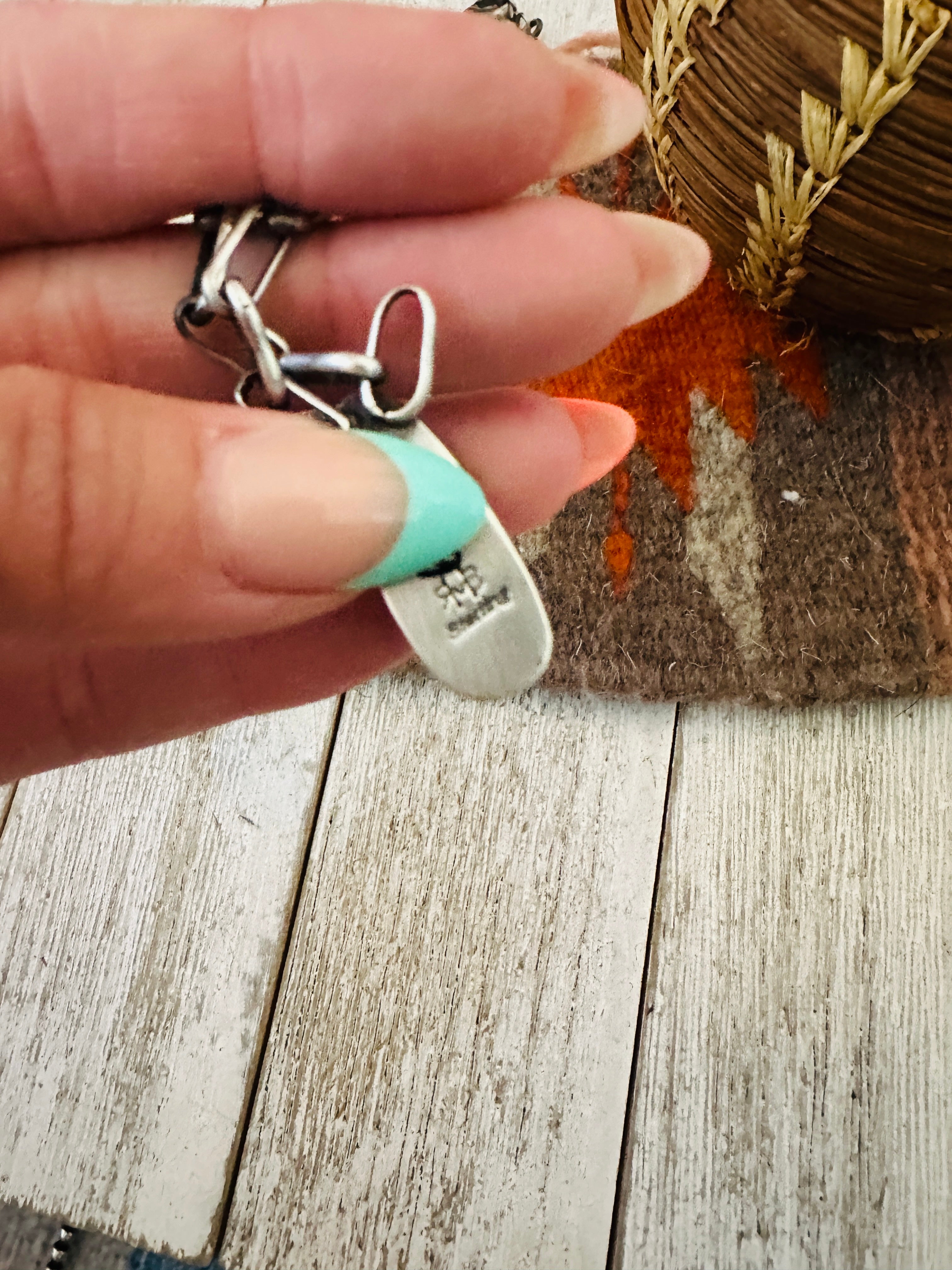 Handcrafted Turquoise & Sterling Silver Chain Necklace