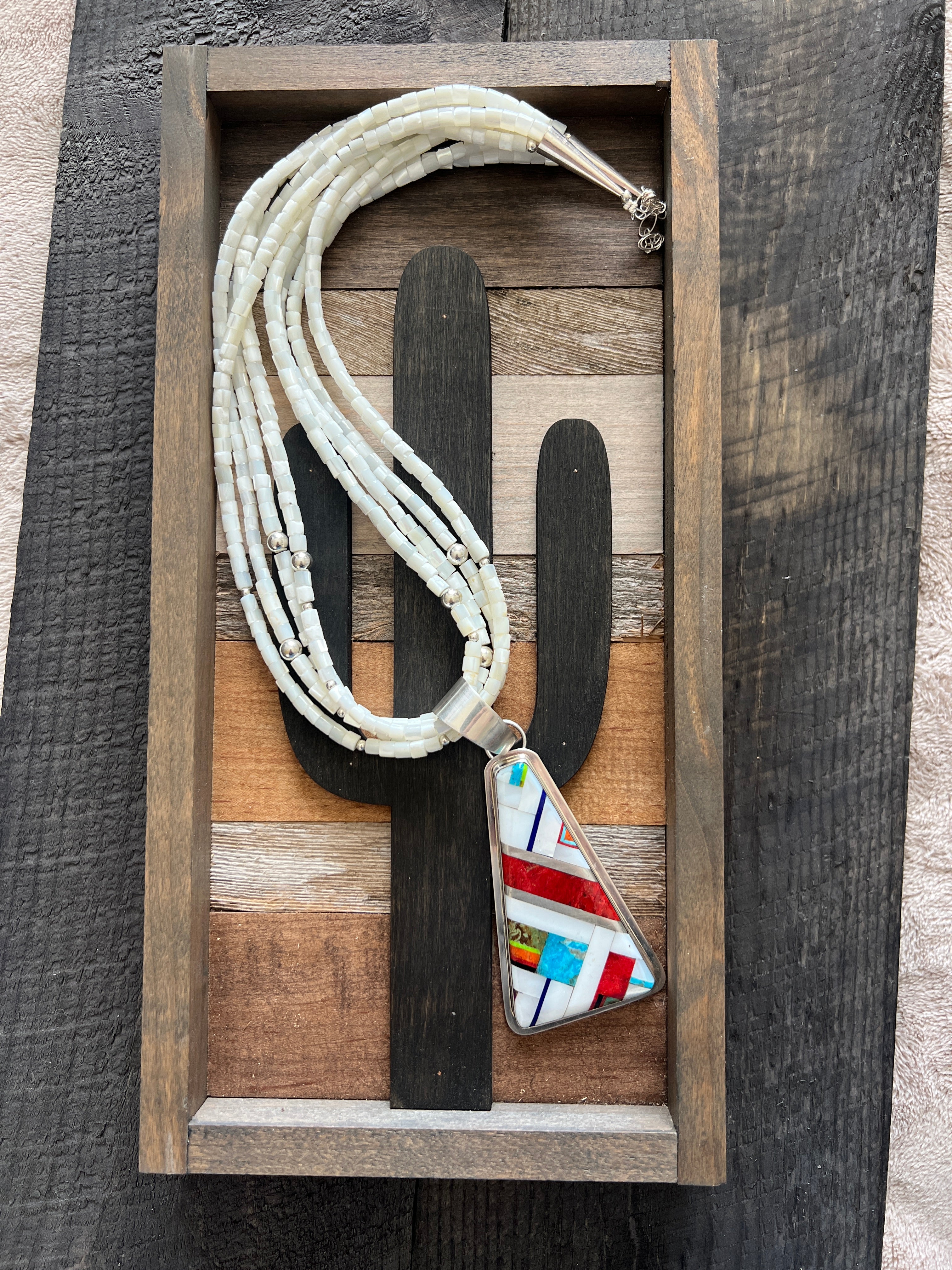 Daniel Coriz Mother Of Pearl Beaded Inlay Necklace