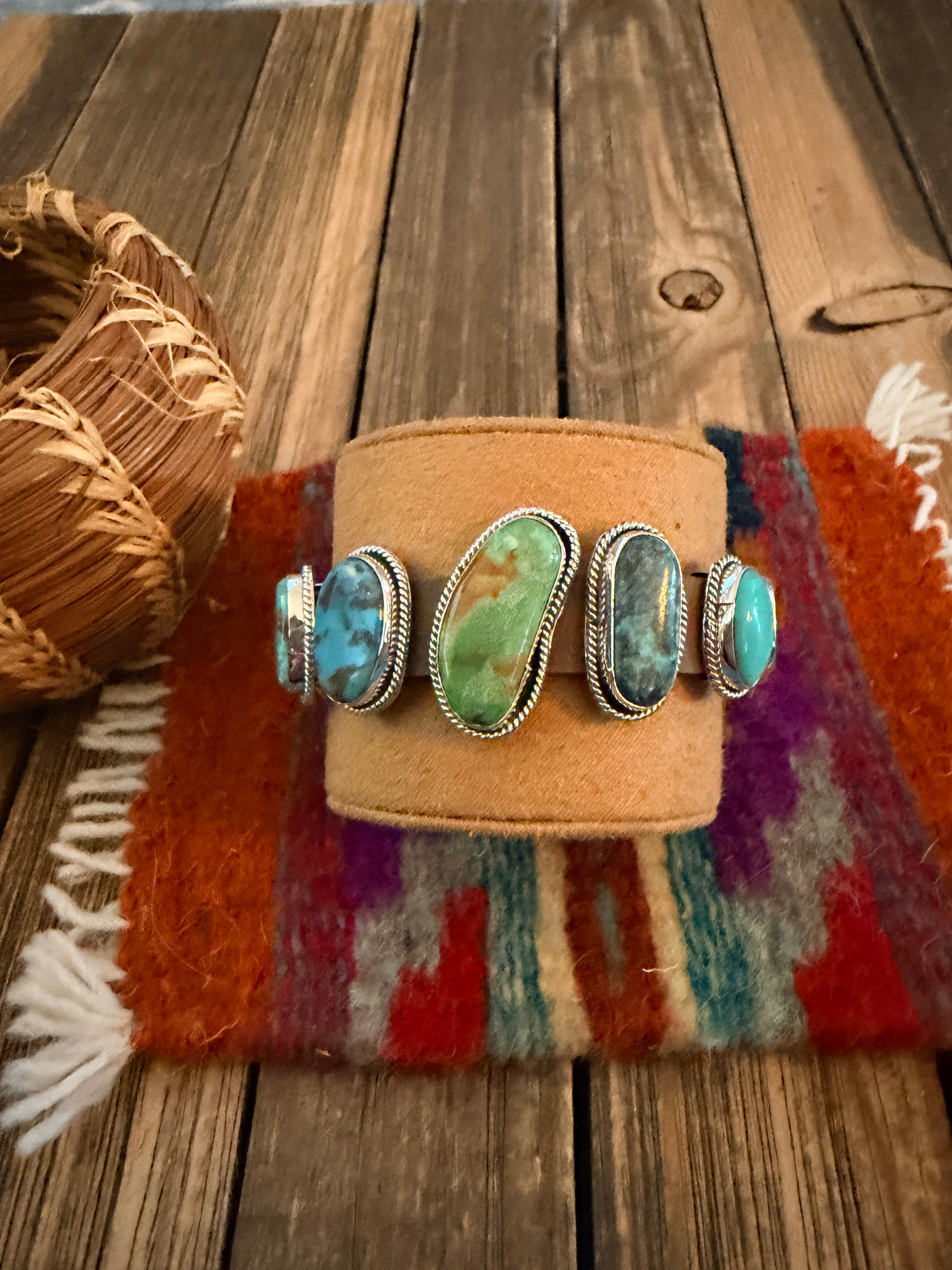 Handcrafted Multi Turquoise & Sterling Silver Leather Bracelet