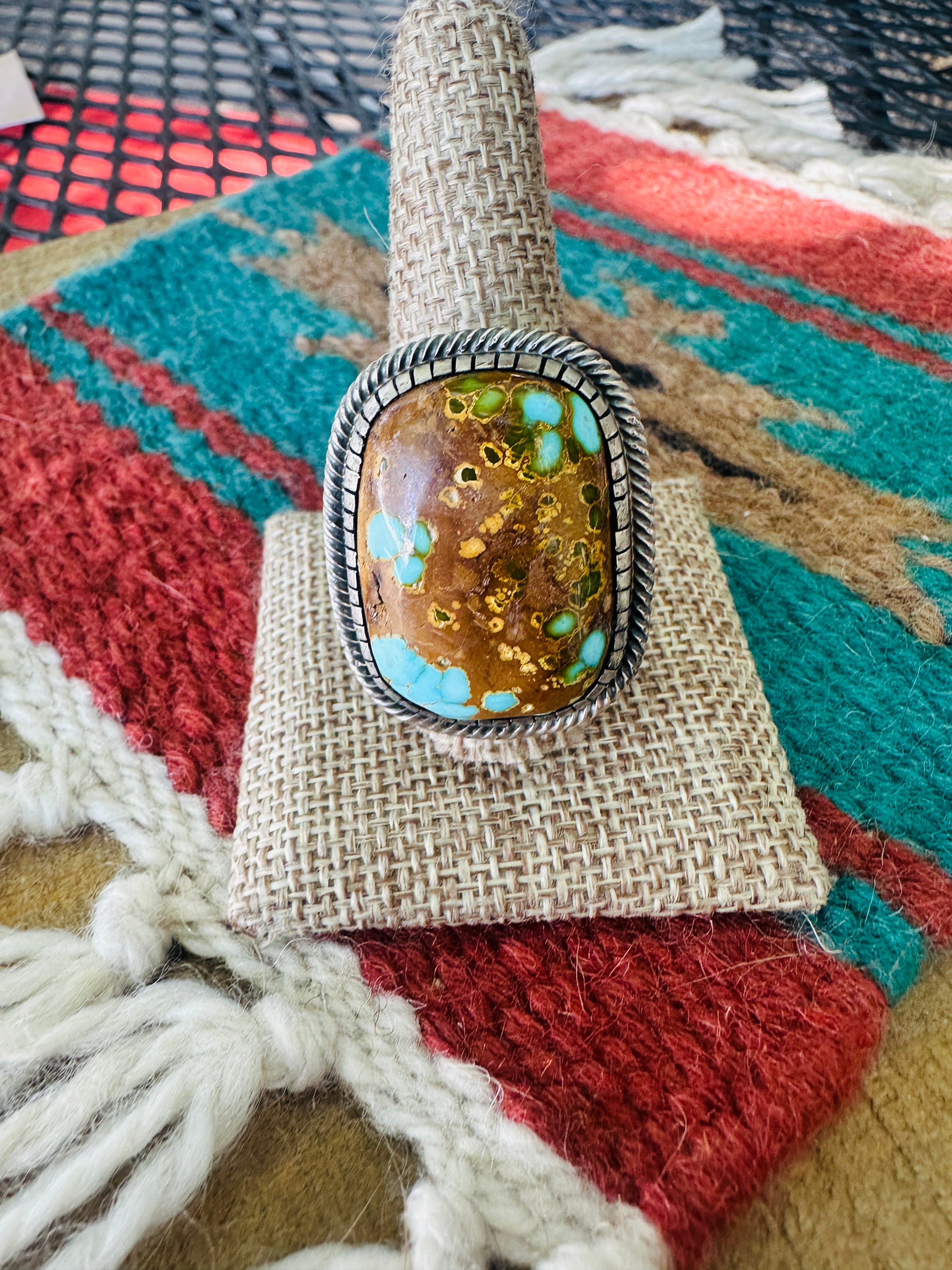 Handcrafted Sterling Silver & Number 8 Turquoise Ring Size 12.5