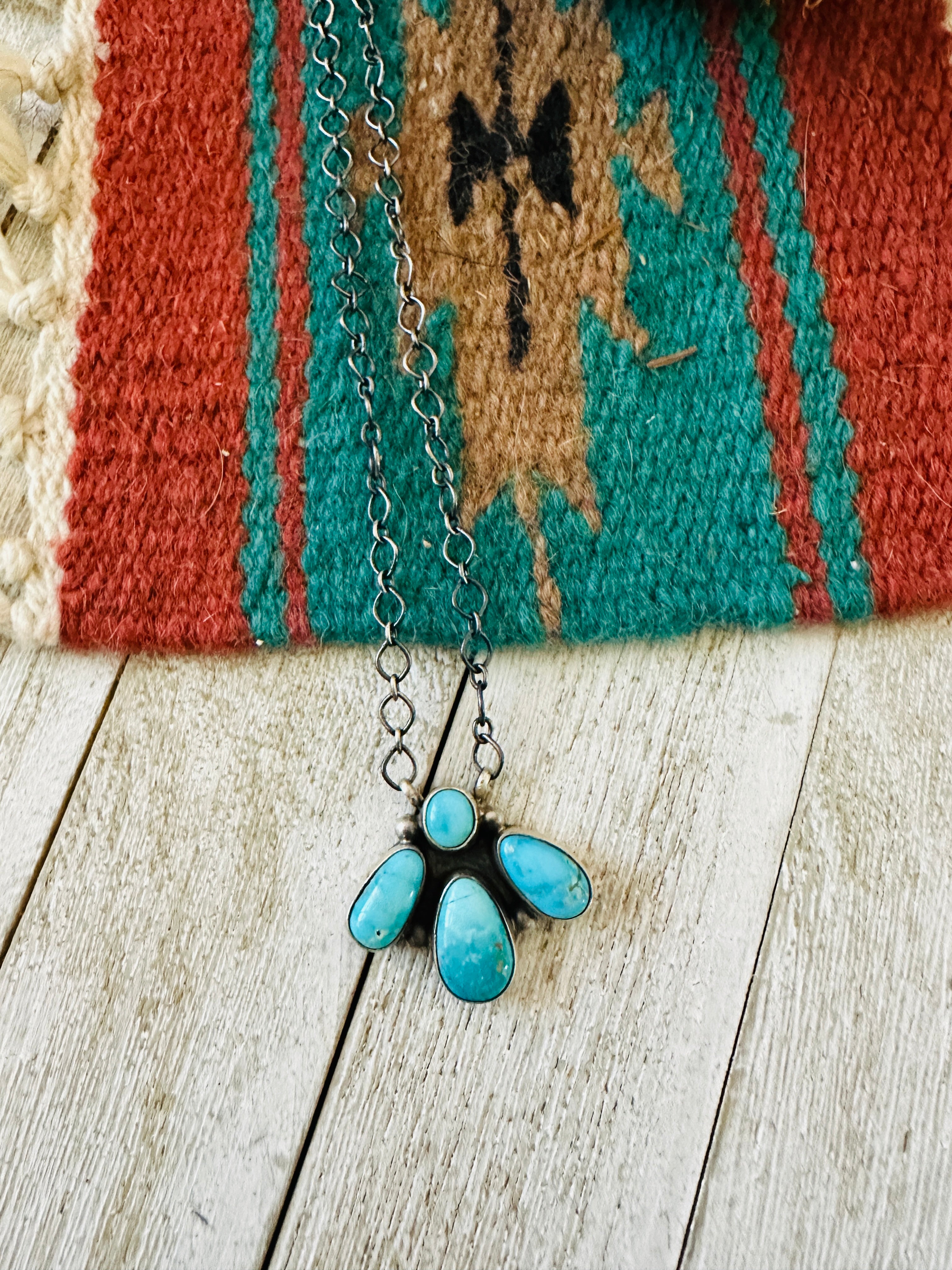 Handcrafted Sterling Silver & Turquoise Cluster Necklace