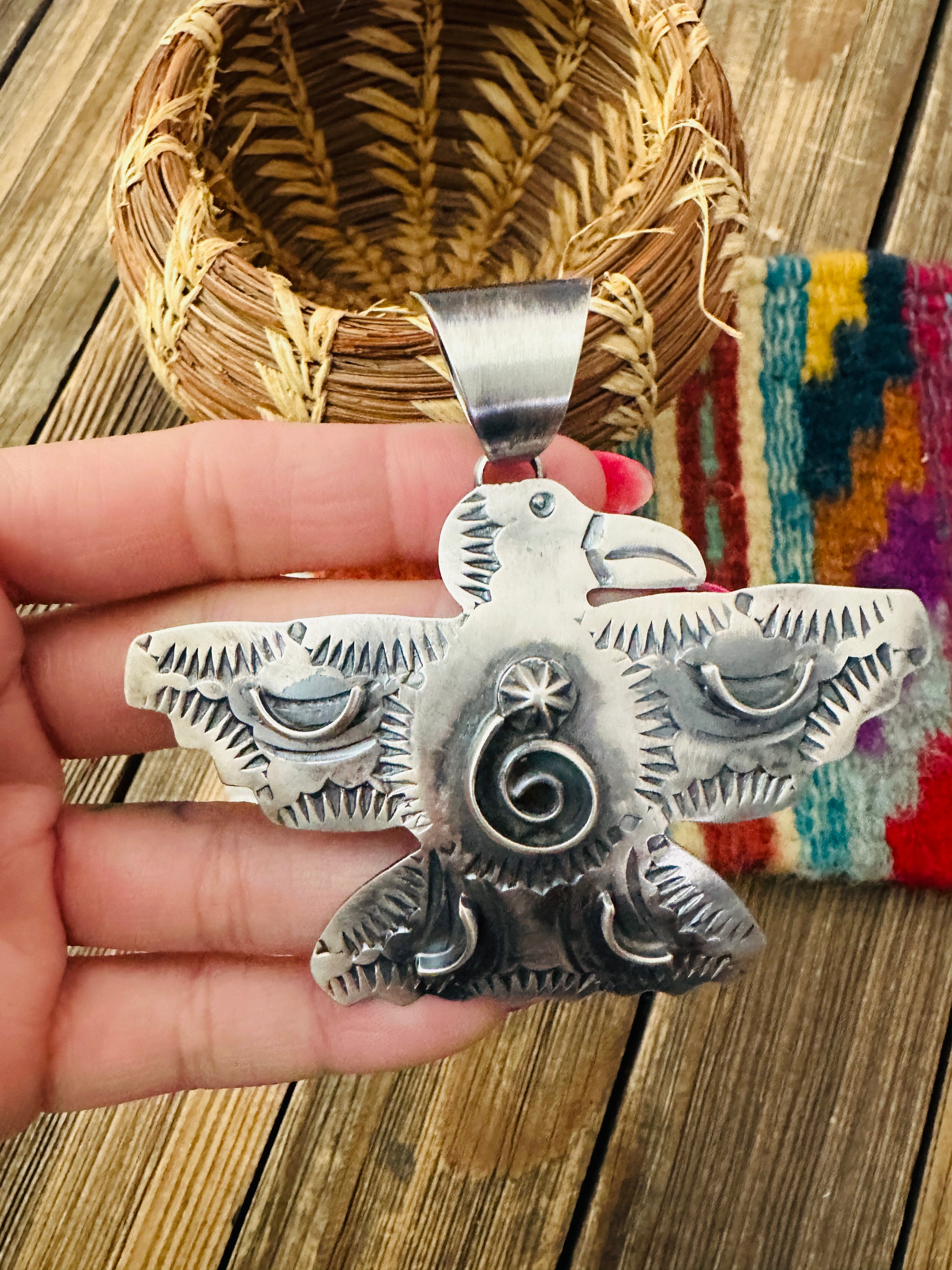 Handcrafted Sterling Silver Thunderbird Pendant by Chimney Butte
