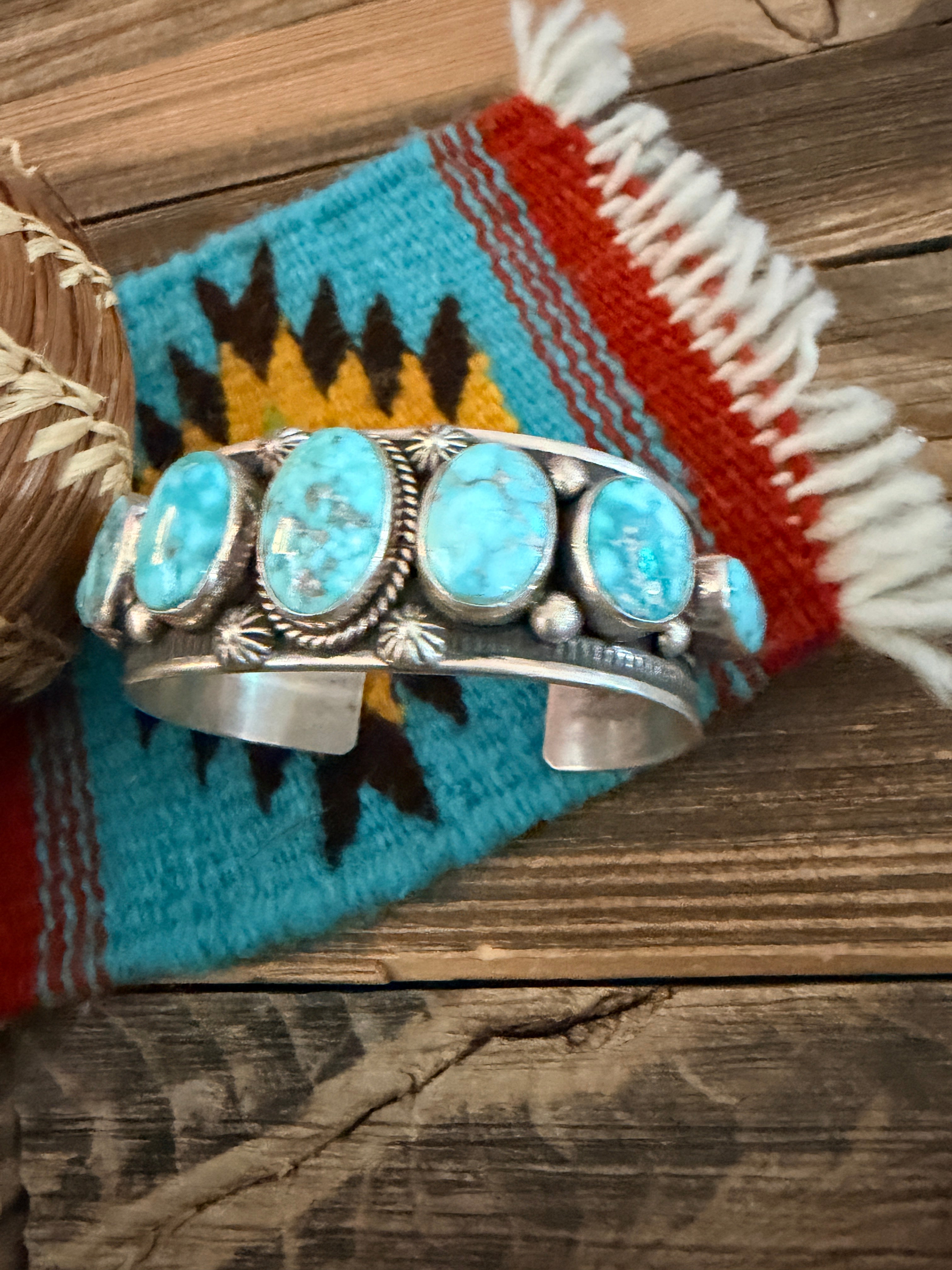 Handcrafted Sterling Silver and Turquoise Cuff Bracelet by Albert Jake